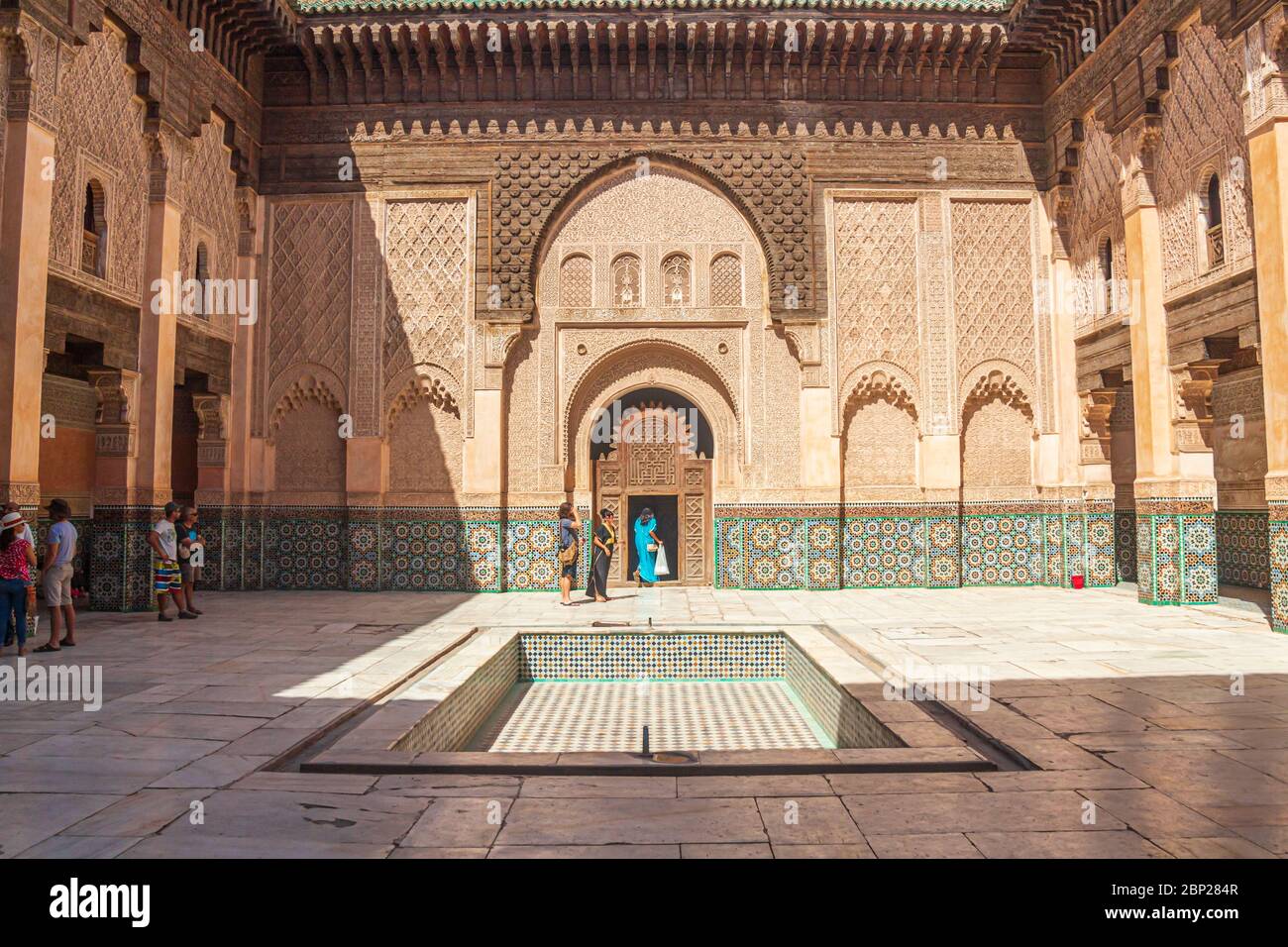 Die Ben Youssef Madrasa ist eine islamische Madrasa in Marrakesch, Marokko Stockfoto