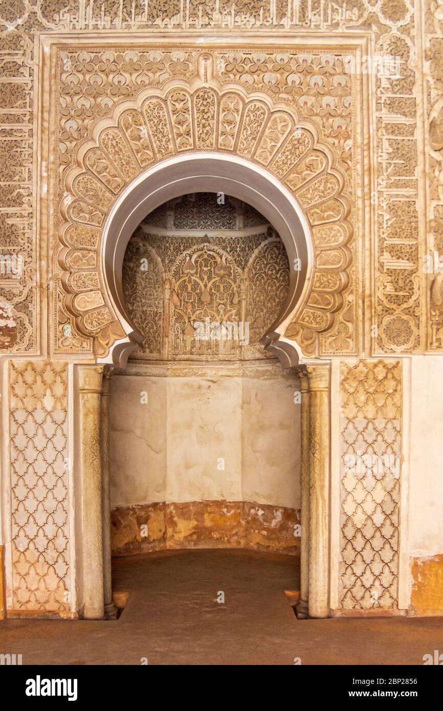 Die Ben Youssef Madrasa ist eine islamische Madrasa in Marrakesch, Marokko Stockfoto