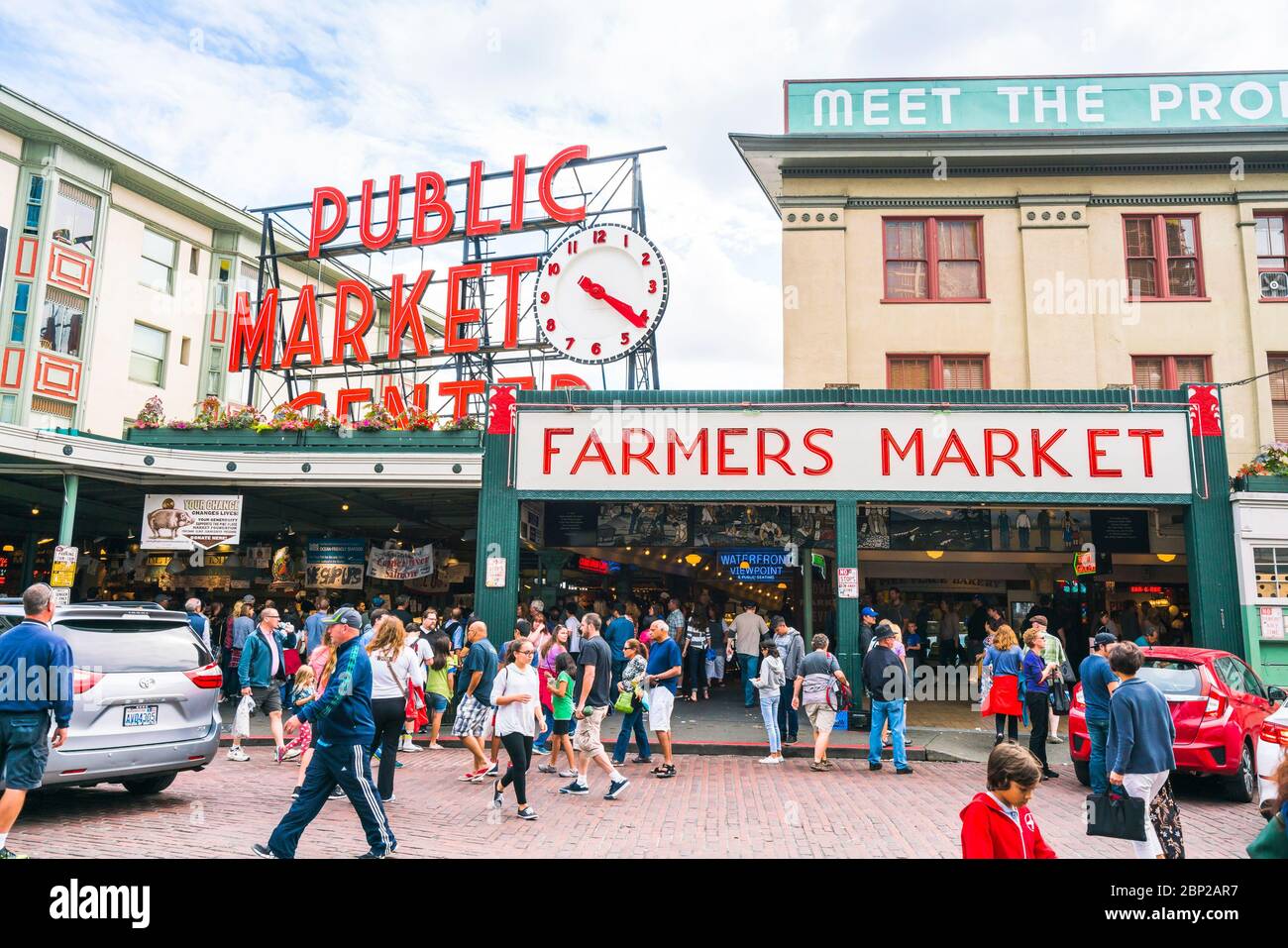 pike Place Markt oder öffentlicher Markt im Sommer, Seattle, Washington, usa. -Blur. -nur für redaktionelle Zwecke. 07/05/16 Stockfoto