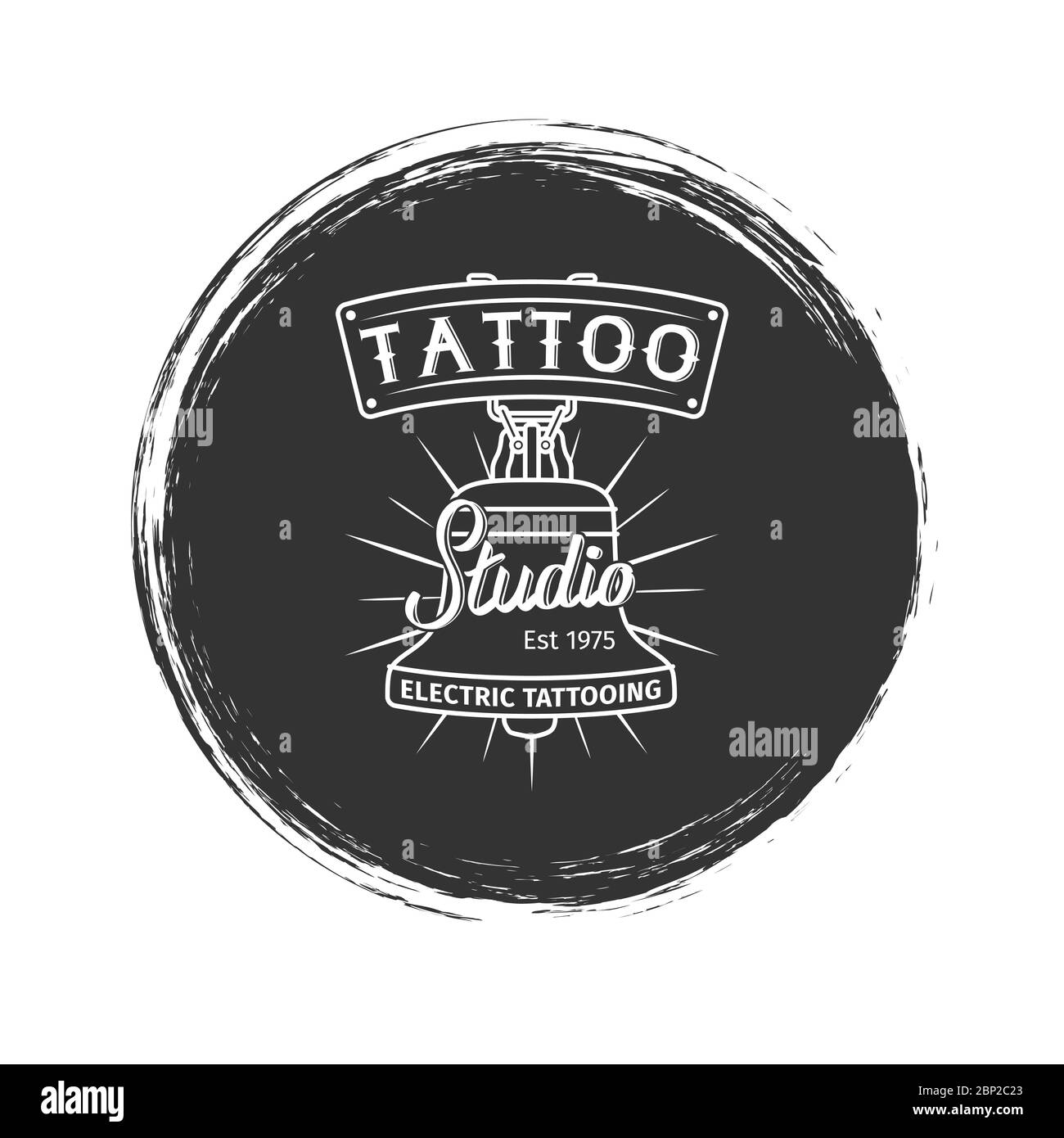 Grunge Tattoo Studio oder Salon Logo, Emblem, Badge Design, Vektor-Illustration Stock Vektor