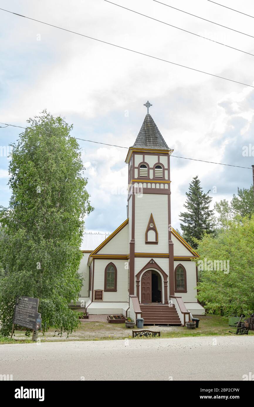 Einzigartige kleine Stadtgebäude in Dawson City, Yukon Stockfoto