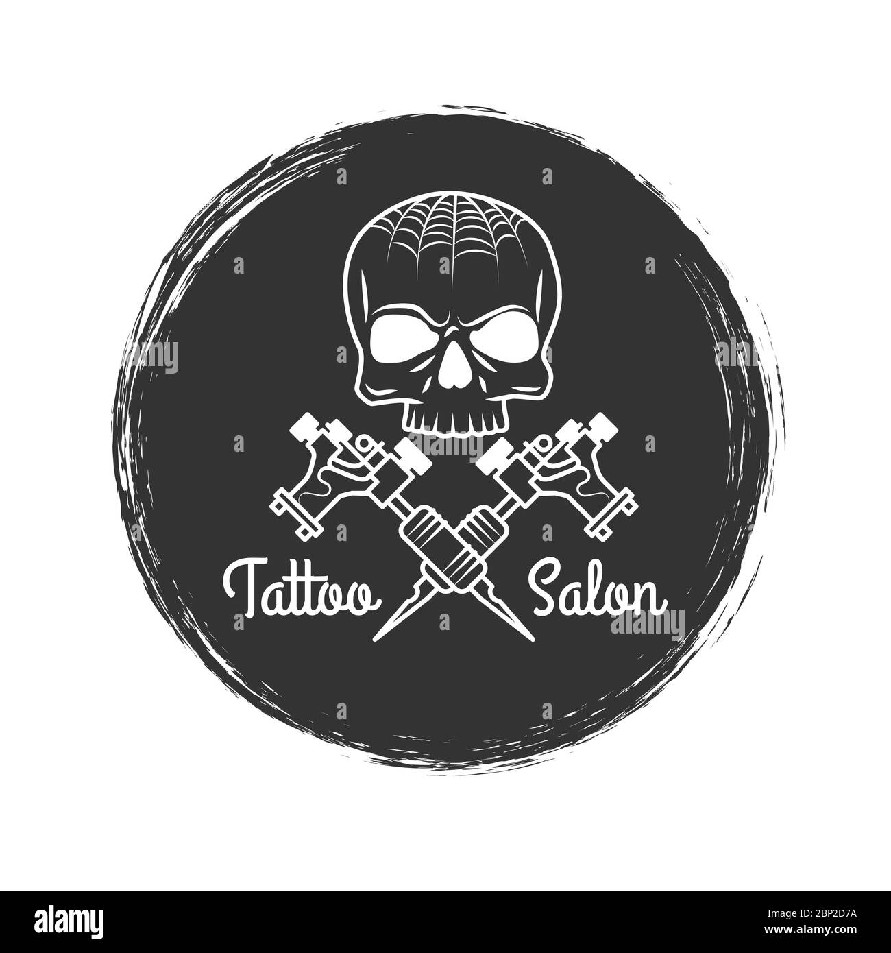 Tattoo Salon Grunge Emblem Design mit Totenkopf, Vektor-Illustration Stock Vektor