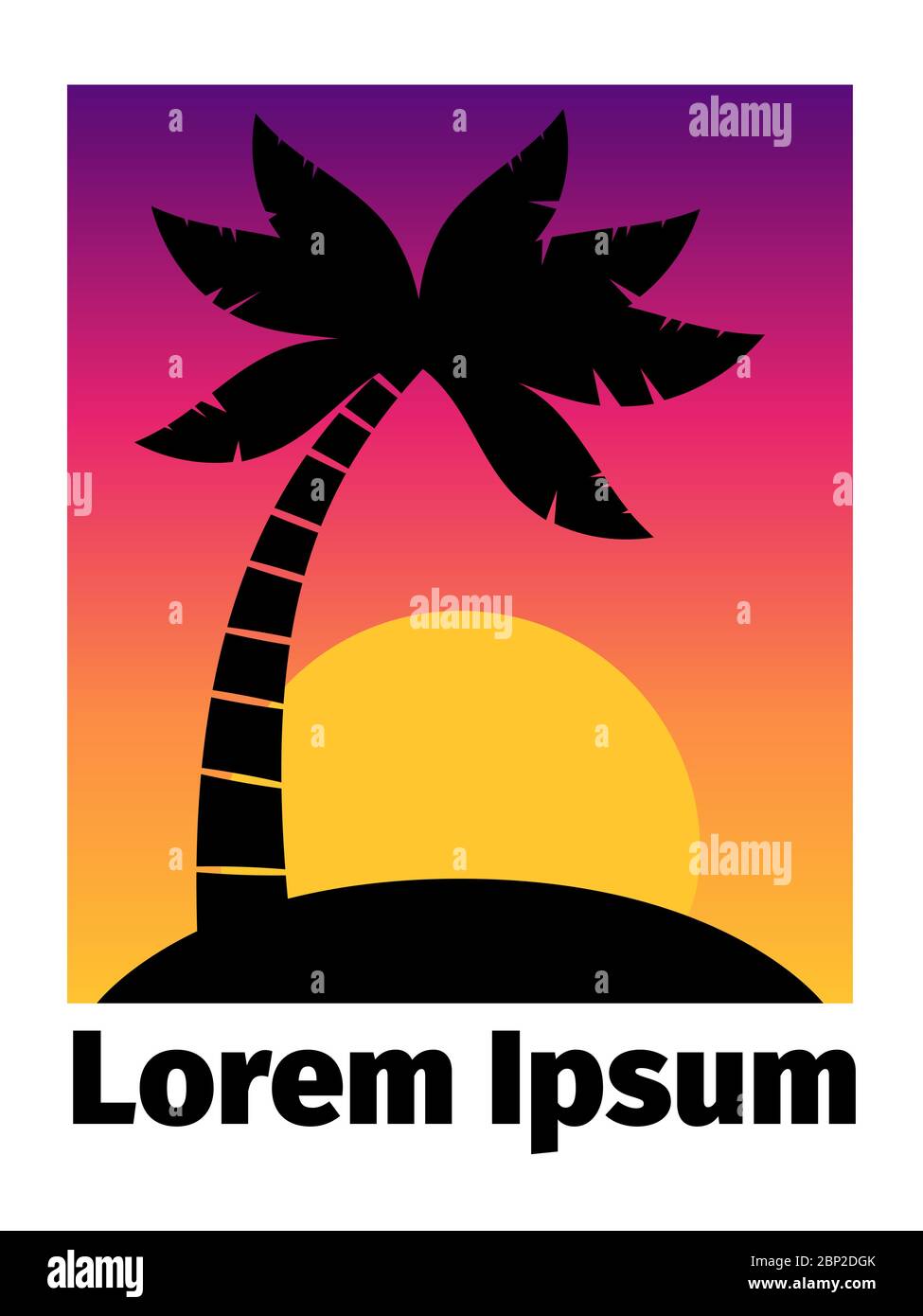 Palmenbaum-Poster. Bunte Sommer Sonnenuntergang Hintergrund mit Palmen Silhouette Vektor-Illustration Stock Vektor
