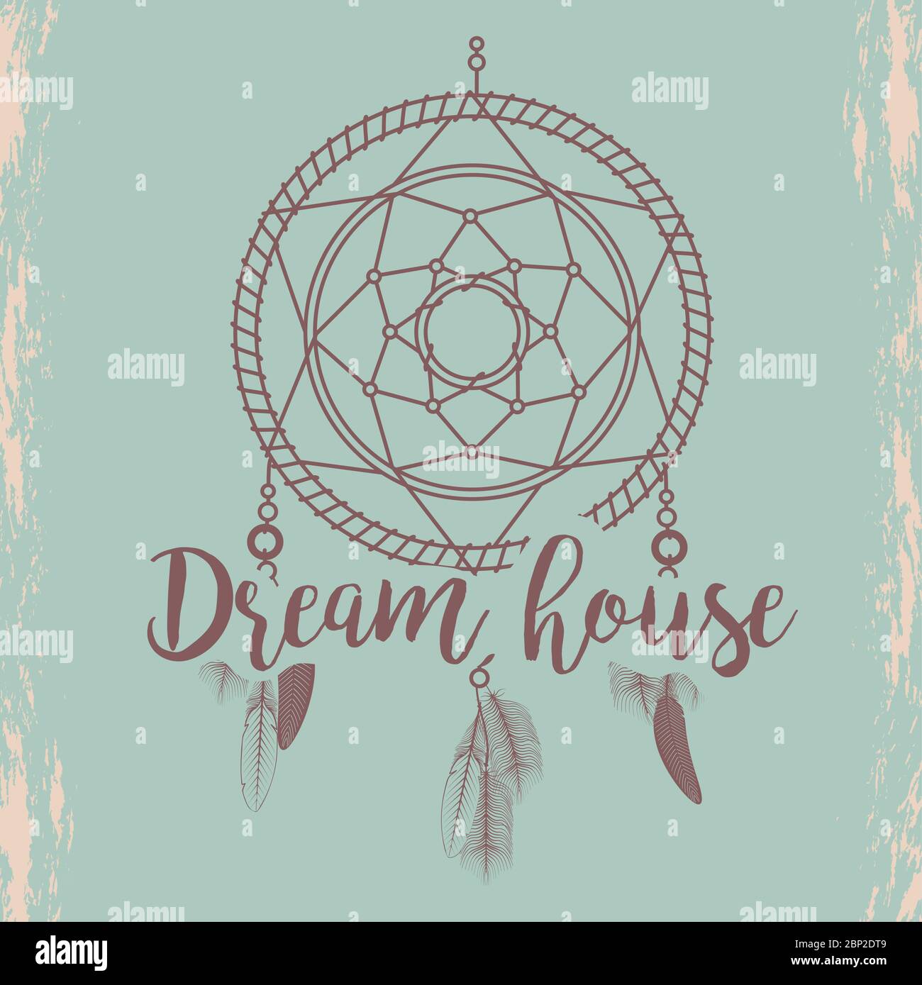 Hand skizziert Traumfänger und Hand schreiben Traumhaus Schild Poster, Vektor-Illustration Stock Vektor