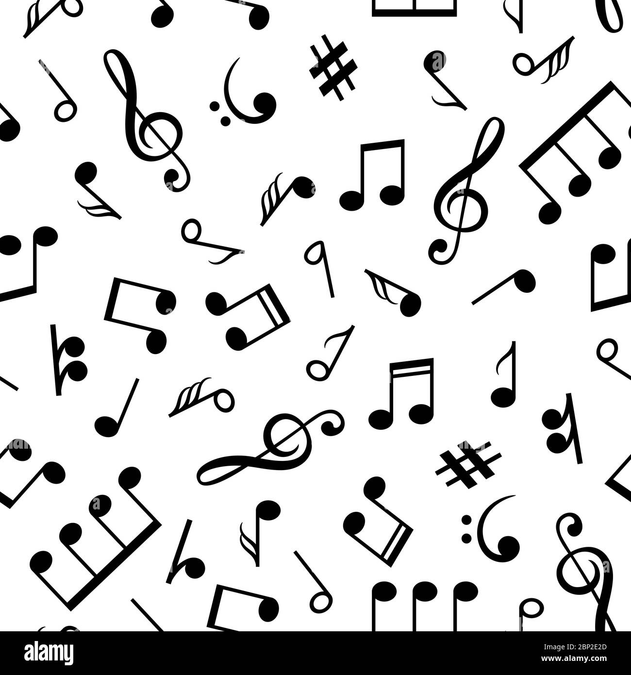 Muster für musikalische Notizen. Musik-Notiz-Symbole gezeichnet nahtloses Muster, Retro-Sound Hintergrund, Vektor-Illustration Stock Vektor