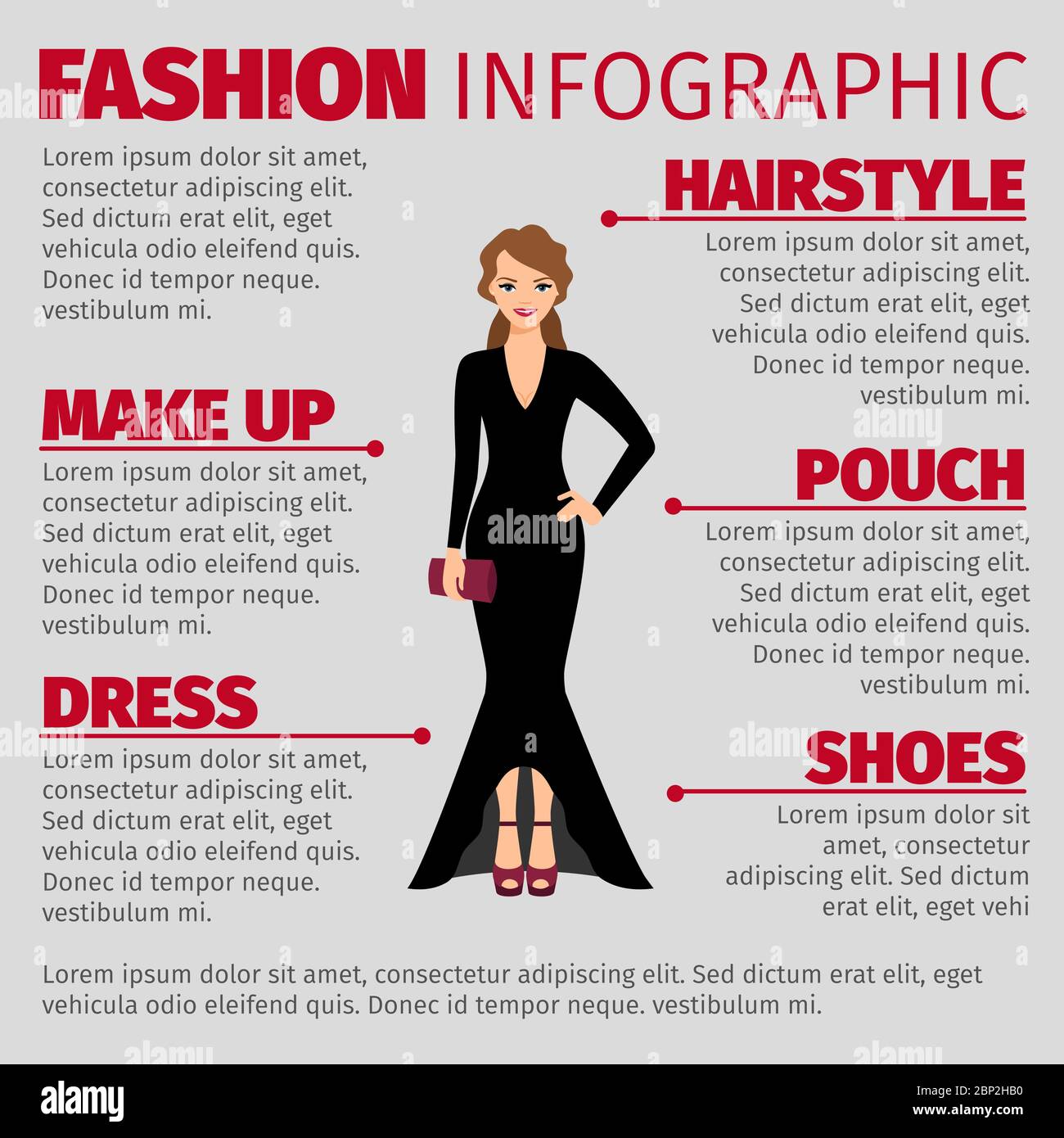 Mode Infografik mit Frau in einem Abendkleid. Vetor-Illustration Stock Vektor