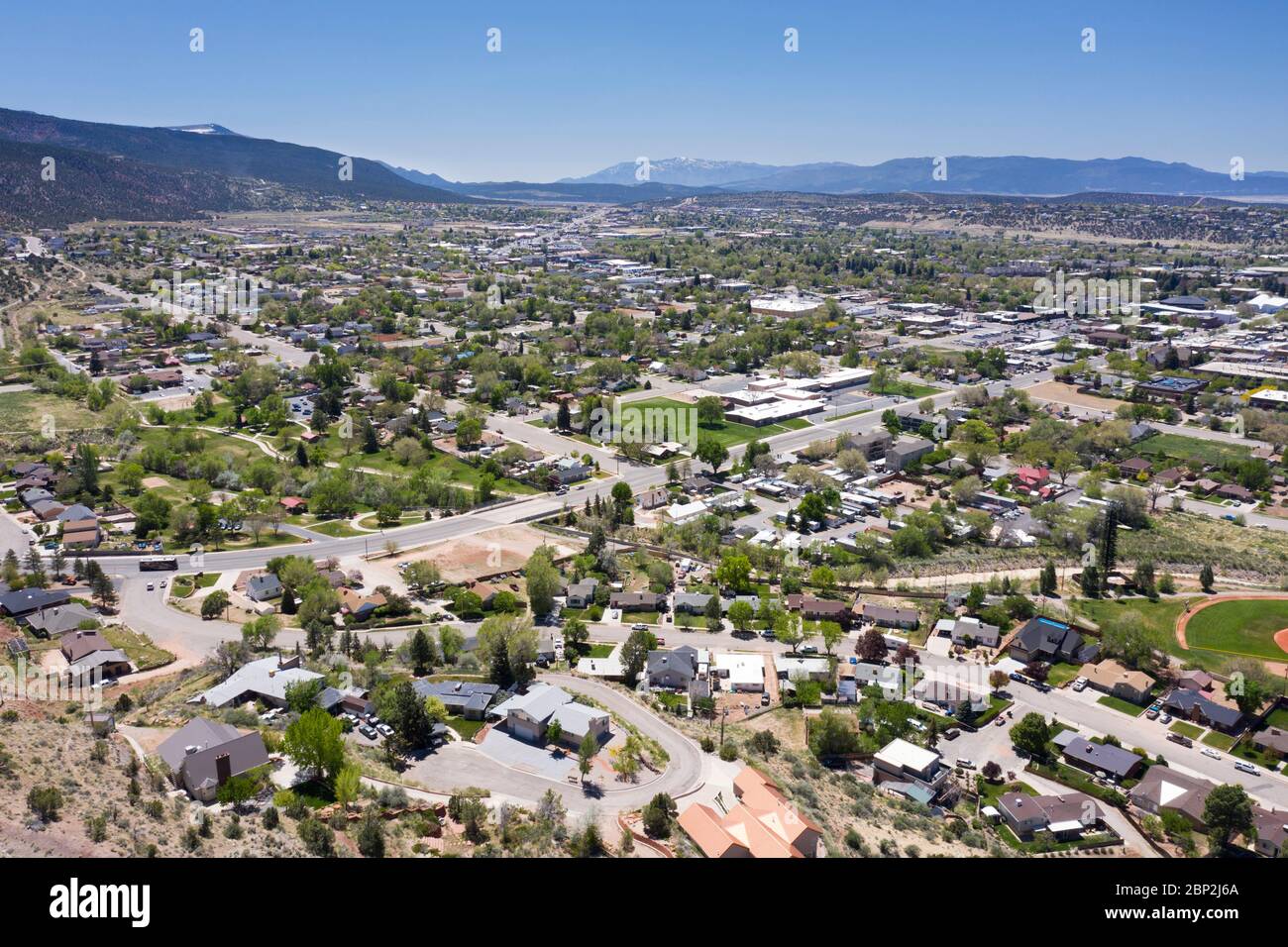 Blick von oben über Cedar City, Utah Stockfoto