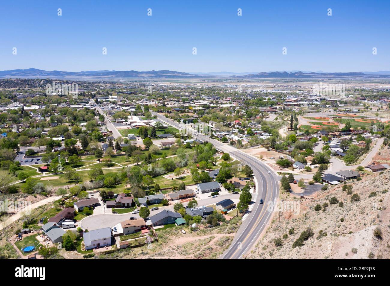 Blick von oben über Cedar City, Utah Stockfoto