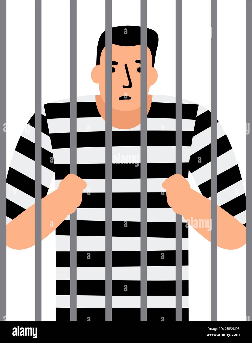 Krimineller Mann im Gefängnis, Mann unter Arrest, hinter Gittern, Vektorgrafik Stock Vektor