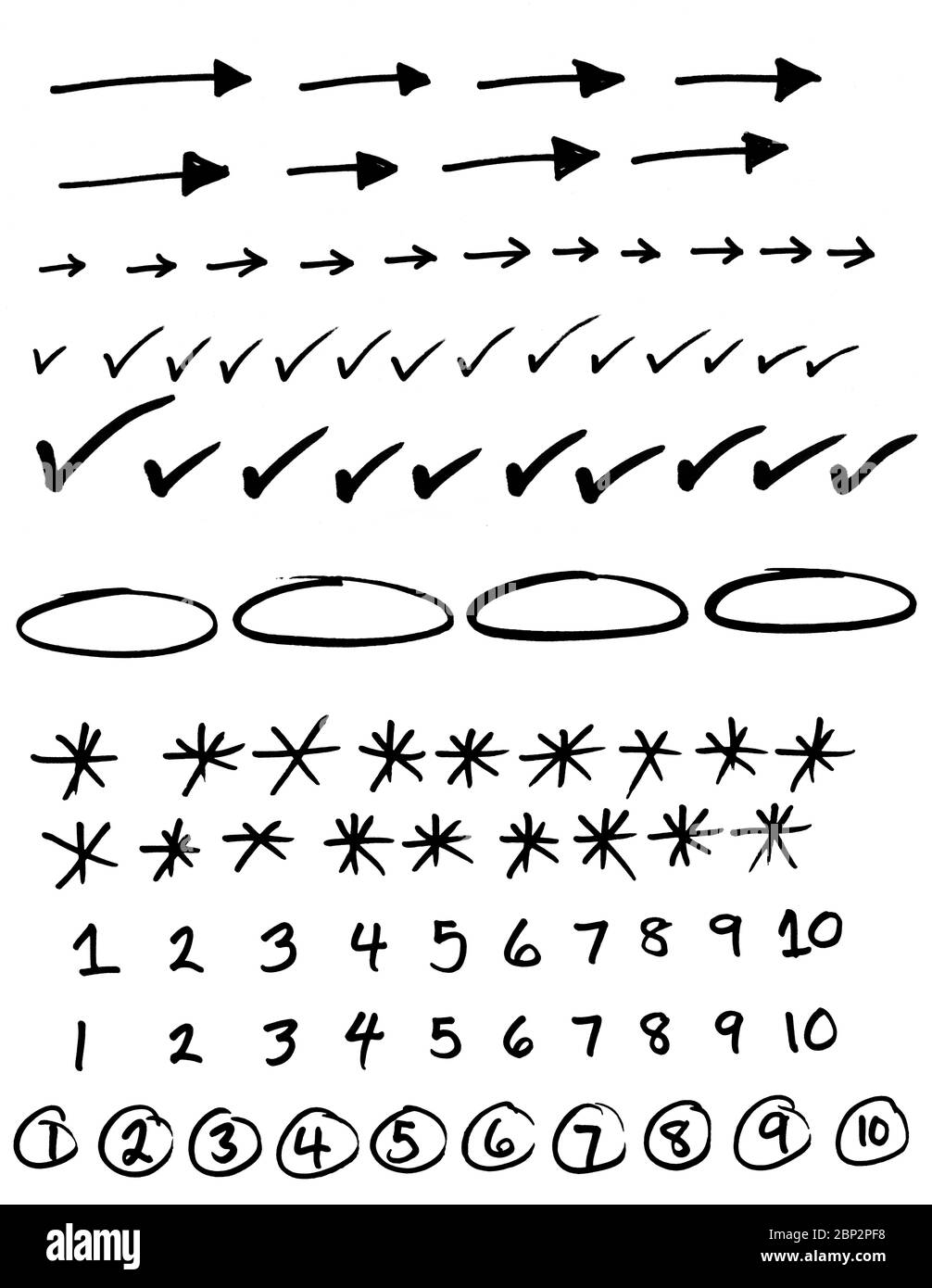 Handgezeichnete Elemente und Zahlen Stockfoto