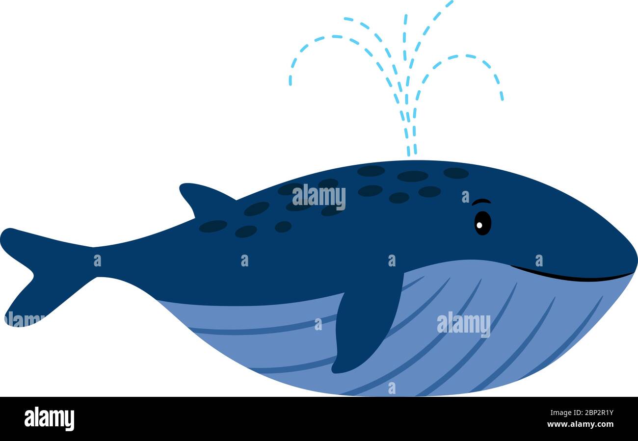 Cartoon Whale. Vektor-Illustration von schwimmenden Wal mit Wasserbrunnen Blowhole Schlag oder Auslauf Spray auf weiß Stock Vektor