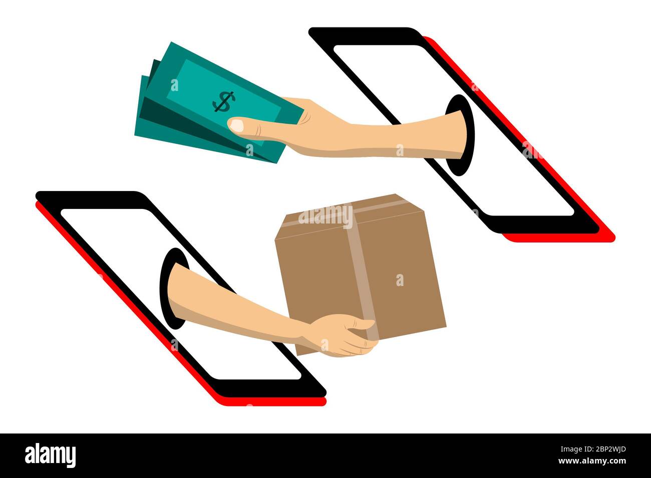 Man Hand hält american Dollar Geld und zahlen für die Paketbestellung Online-Shopping. Zahlung per Nachnahme per Express. Stockfoto