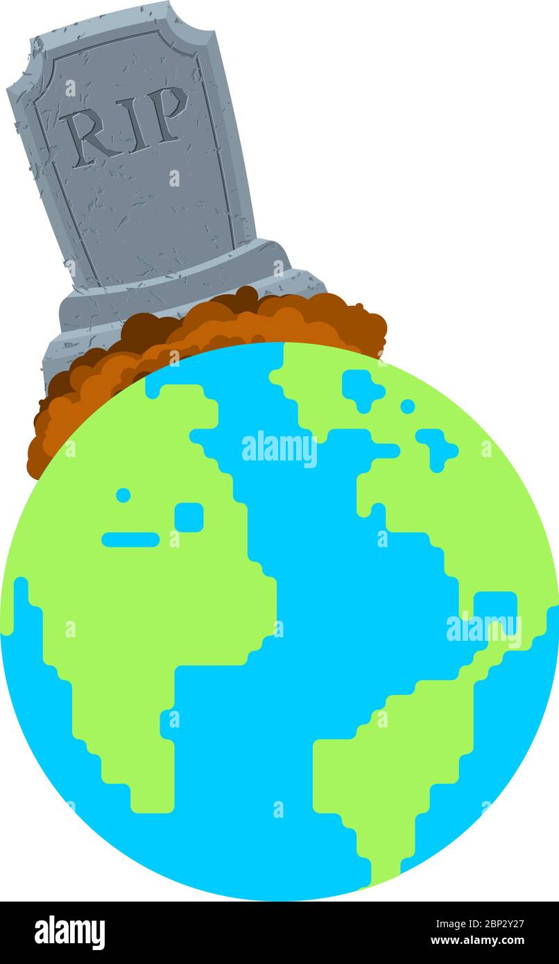 Grabstein auf dem Planeten Erde. Tote Erde. Kein Leben, Katastrophe. vektorgrafik Stock Vektor