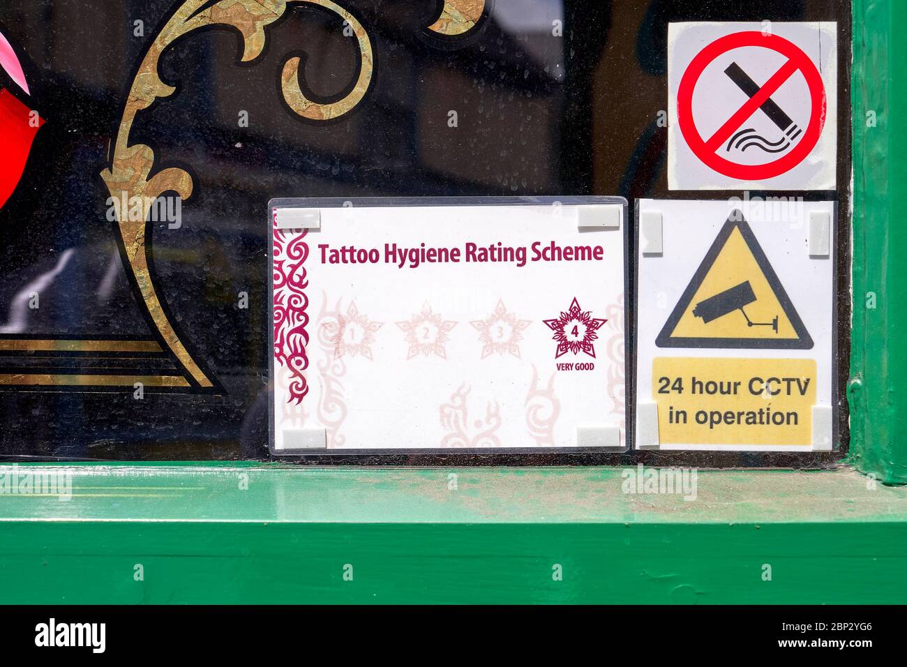 Aufkleber Tattoo Hygiene Rating Schema Stockfoto