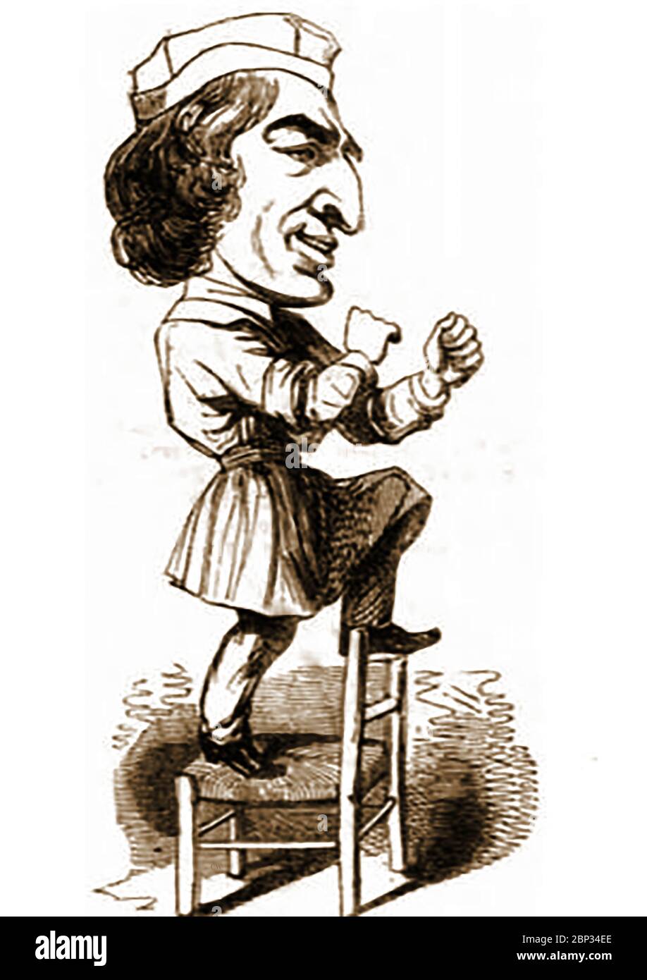 Karikaturenporträt von Hughes Bouffe, ( Hugues Désiré Marie Bouffé) Französischer Schauspieler, Dramatiker und gelegentlicher Mime-Künstler(1800-1888) Stockfoto