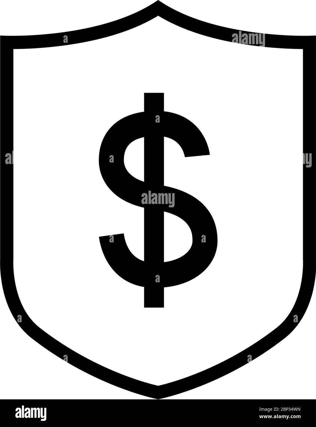 Sicherheitsschild mit Dolar-Symbol-Linienvektor auf weiß isoliert Stock Vektor