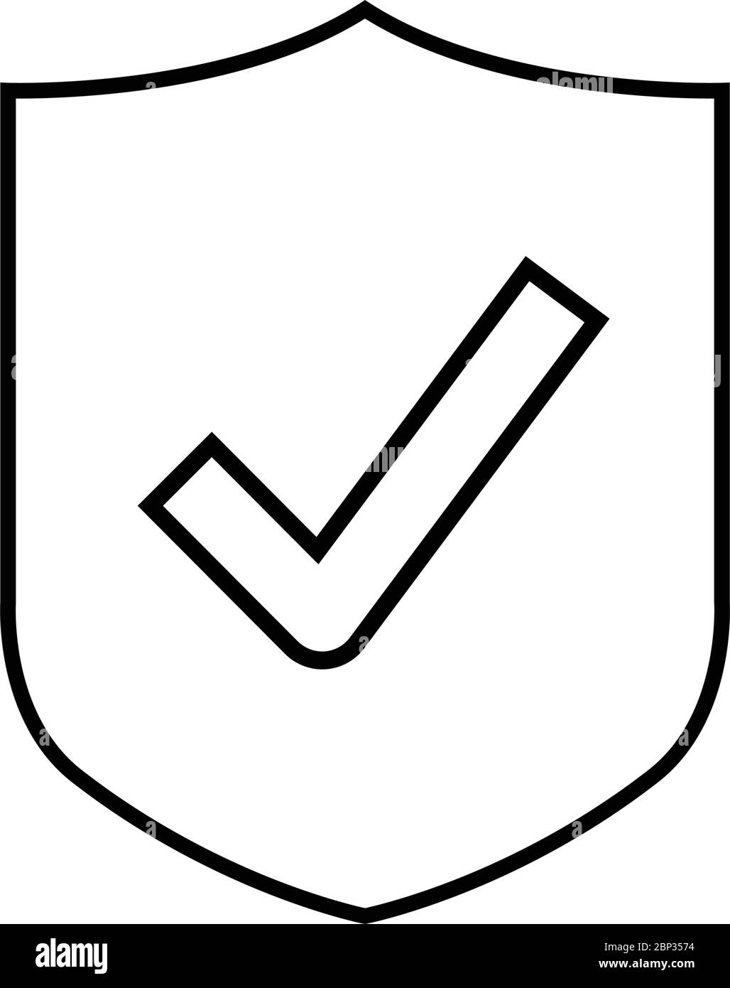 Schild Linie Vektor-Symbol mit Häkchen-Symbol, Konzept Sicherheit Schild Schutz, Zeichen Illustration isoliert auf weiß Stock Vektor