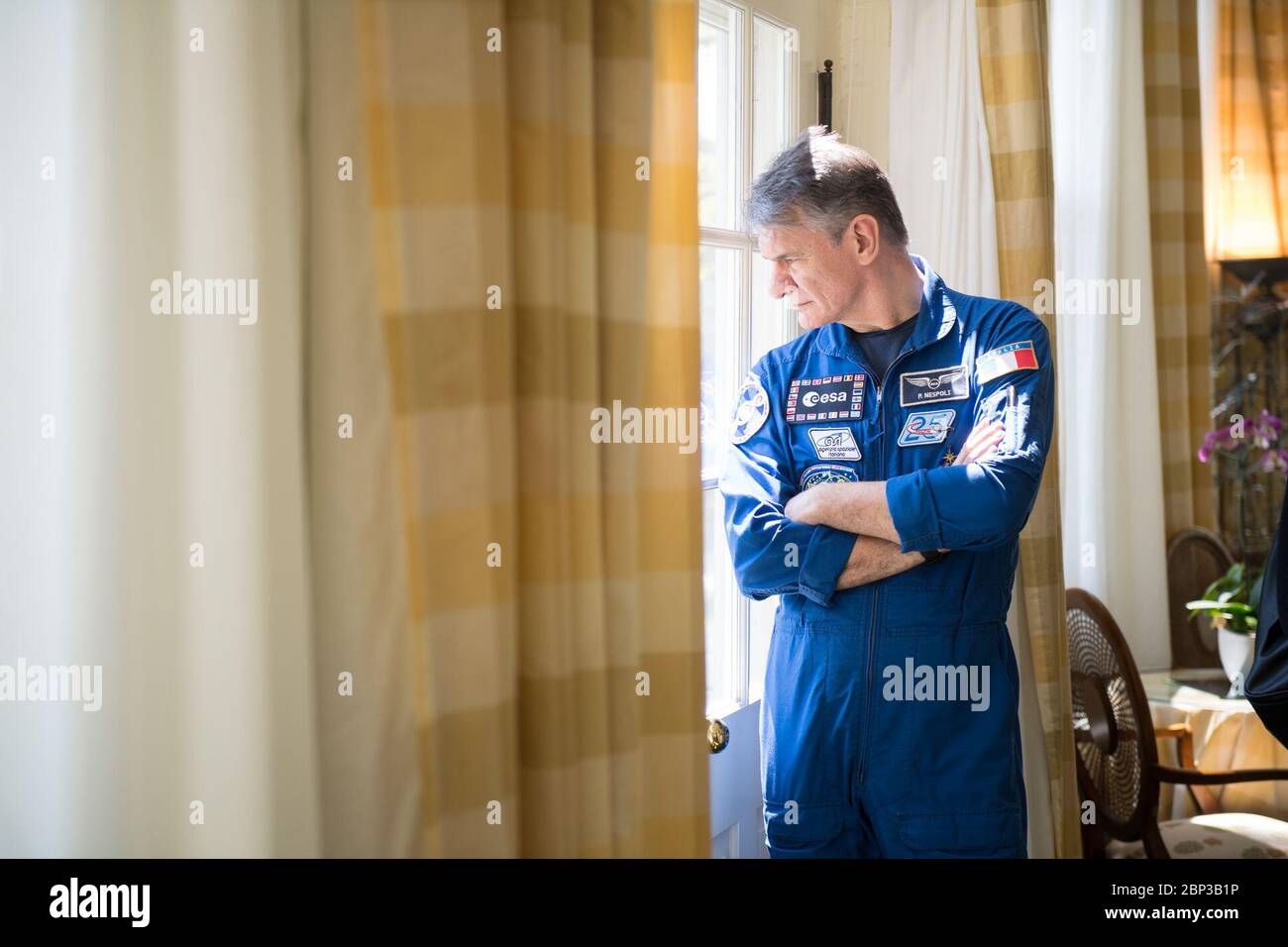 Astronauten Randy Bresnik und Paolo Nespoli besuchen Marine Corps Kasernen ESA-Astronaut Paolo Nespoli besucht das Haus der Kommandanten des Marine Corps, Montag, 7. Mai 2018 in Washington. Stockfoto