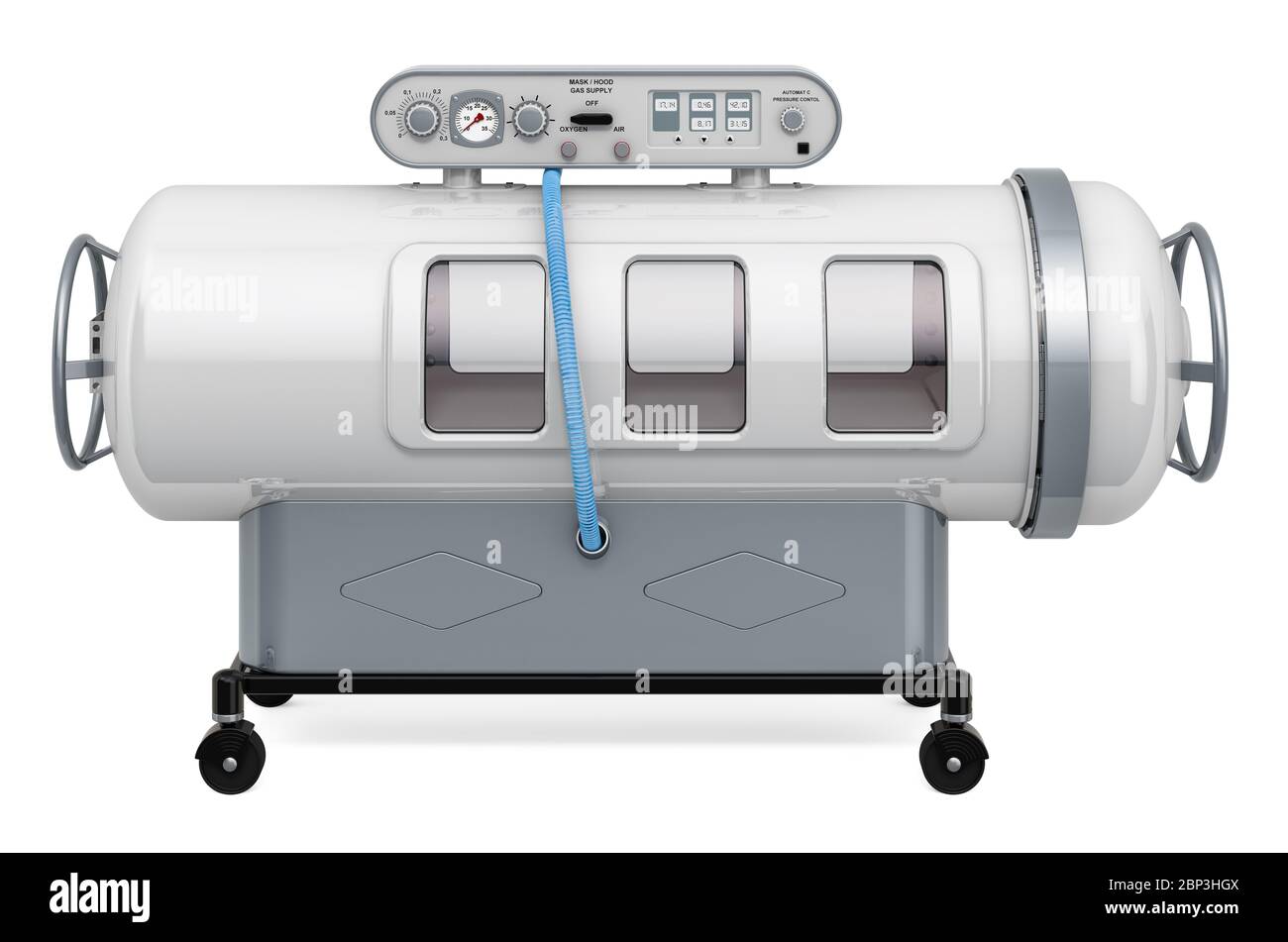 Hyperbarische Kammeraufnahme, 3D-Rendering isoliert auf weißem Hintergrund Stockfoto