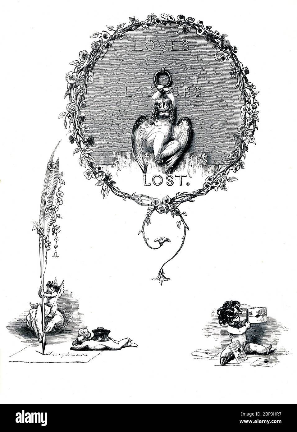 Love's Labours Lost, viktorianisches Buchfrontispiz für die frühromantische Komödie über den König von Navarra aus dem 1849 illustrierten Buch Heroines of Shakespeare Stockfoto