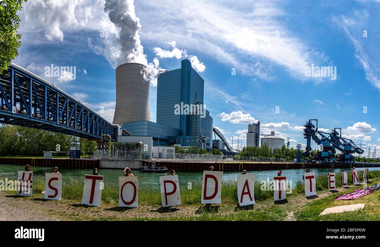 Protest gegen das Kohlekraftwerk Datteln 4 von Uniper, die Gruppierung EndegelŠnde, Datteln, NRW Stockfoto