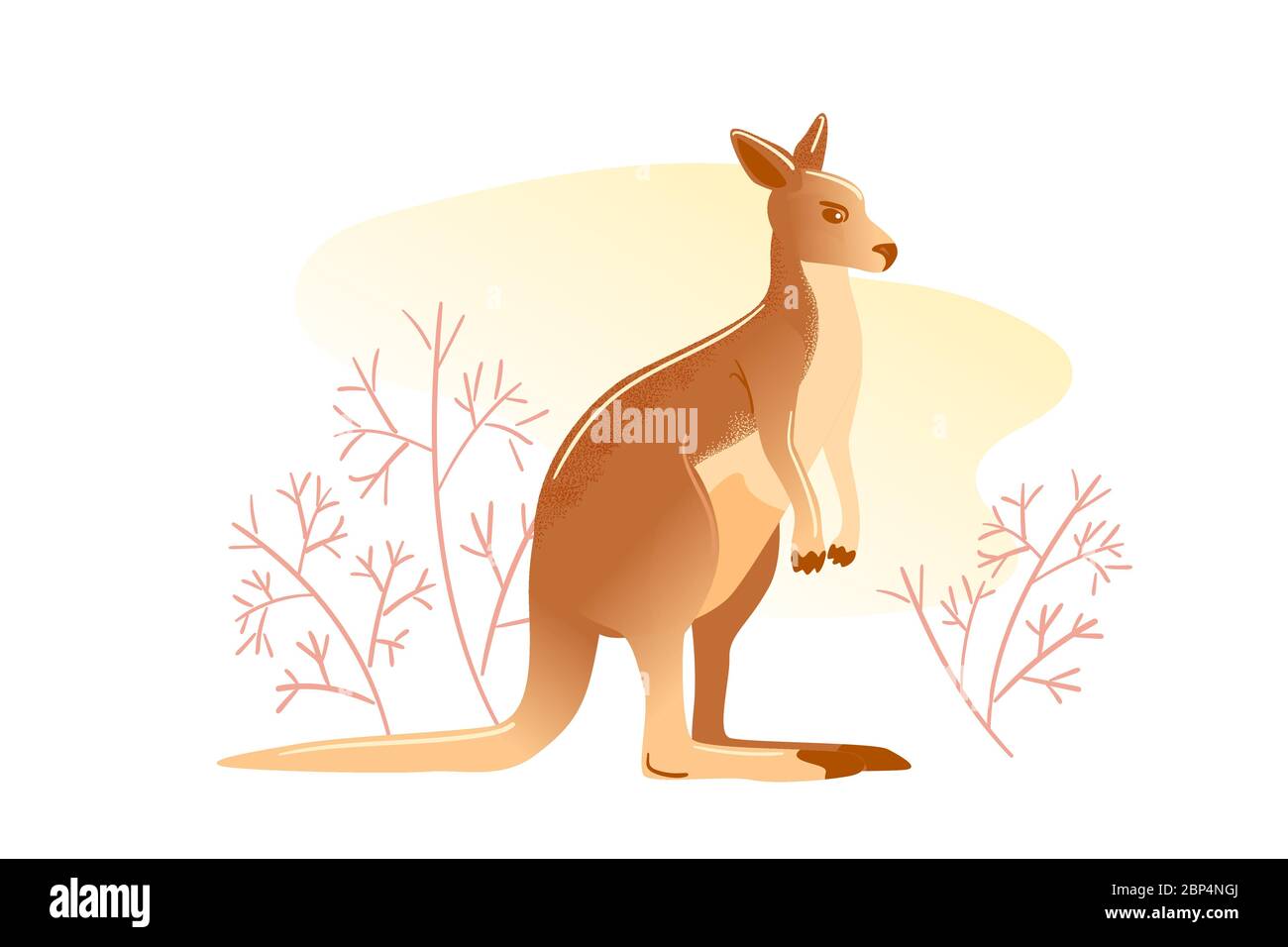 Flache Karte flache Abbildung isoliert auf weißem Hintergrund. Australische Tier Design Vorlage. Wallaby Charakter steht in Stacheln Vektor Banner. Zoo Postkarte im Kinderstil. Stock Vektor