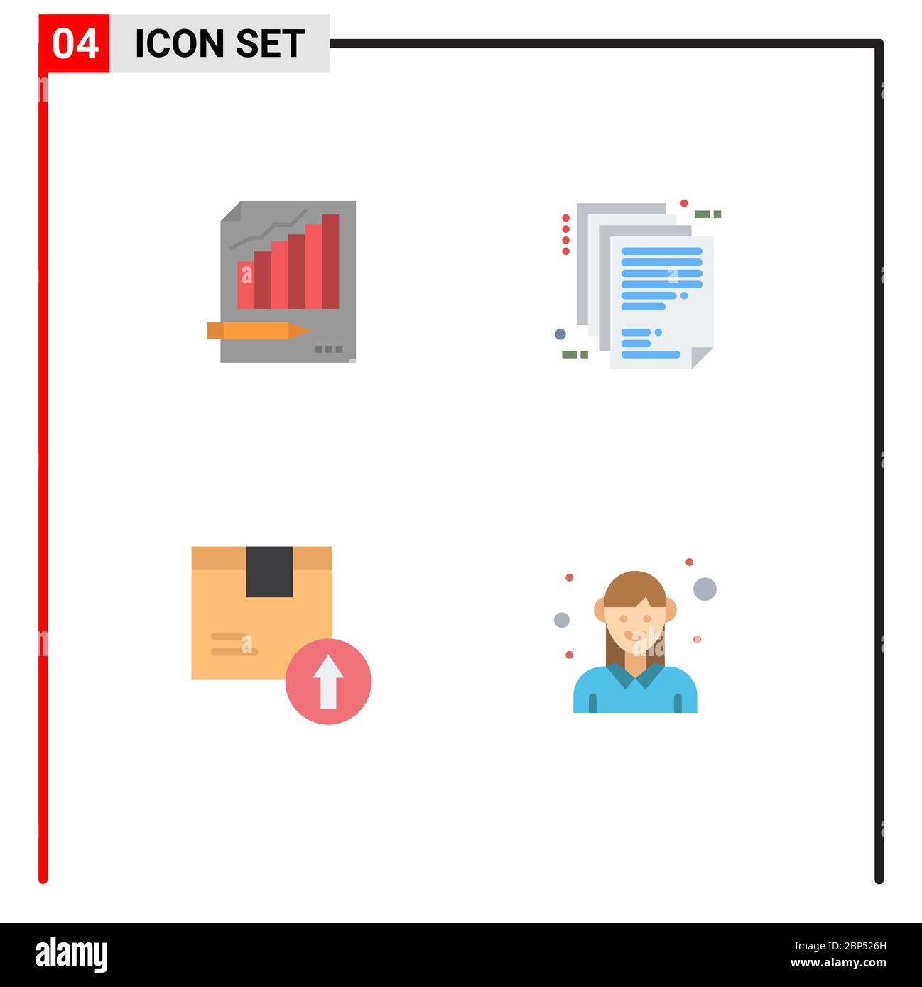 Set von 4 Commercial Flat Icons Pack für Statistiken, Unternehmensarchitektur, Business, Markt, Papier editierbare Vektor Design-Elemente Stock Vektor