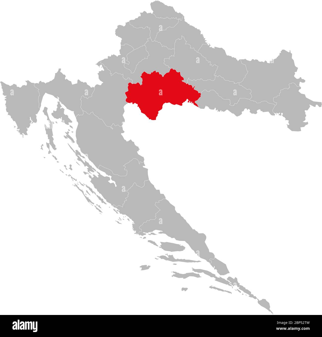 Sisak-Moslavina Kreis auf Kroatien Karte hervorgehoben. Hellgrauer Hintergrund. Perfekt für Business-Konzepte, Hintergründe, Hintergrund, Aufkleber, Diagramm, Presen Stock Vektor