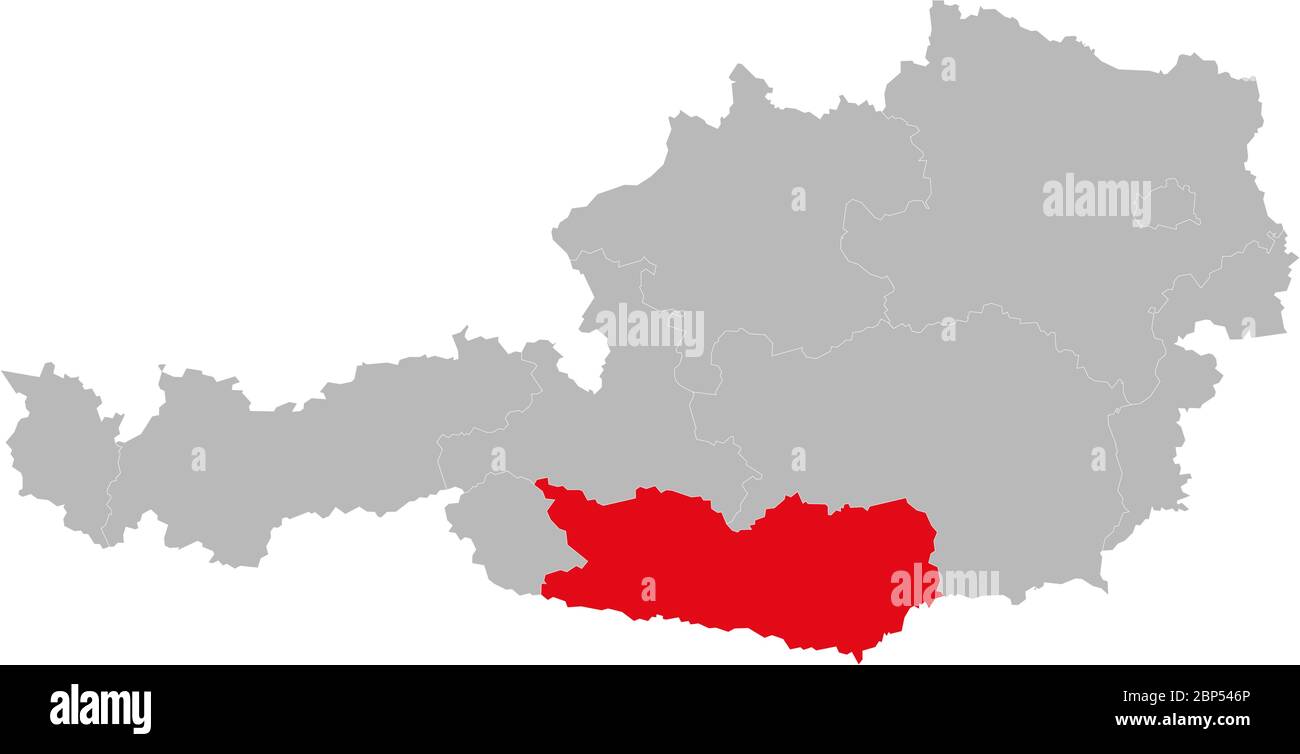 Kärnten Provinz auf Österreich Karte hervorgehoben. Hellgrauer Hintergrund. Stock Vektor
