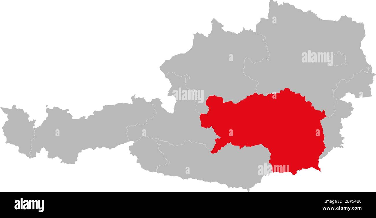 Steiermark Provinz auf Österreich Karte hervorgehoben. Hellgrauer Hintergrund. Stock Vektor