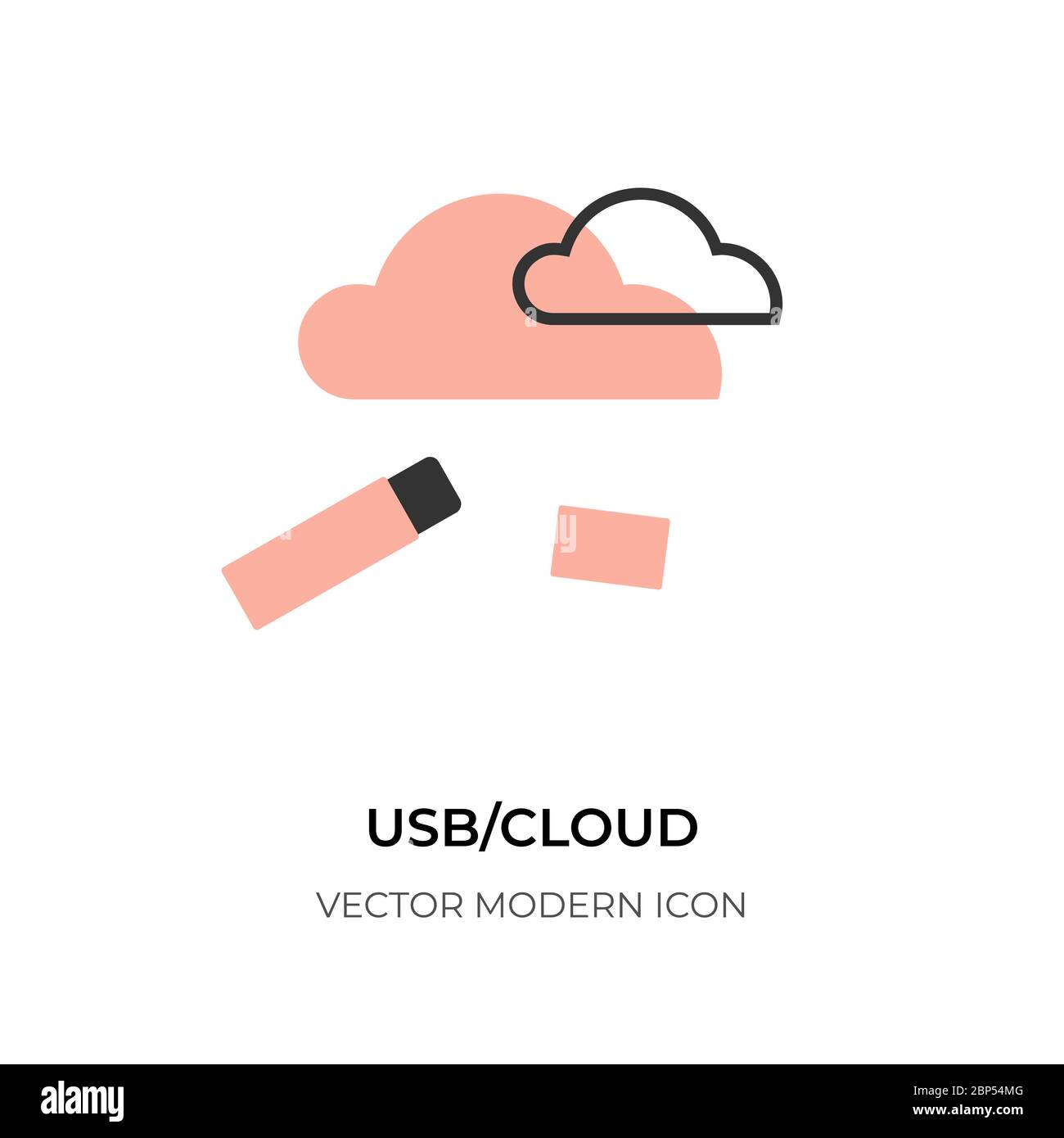 Flache usb-Cloud-Symbole. Grafik digitale Technologie Speicherung Informationen Web-Hosting. Logo Design für App, ui. Einfache Form Zeichen übertragen Daten und hochladen. Isoliert auf weißen Vektor-Illustration Stock Vektor