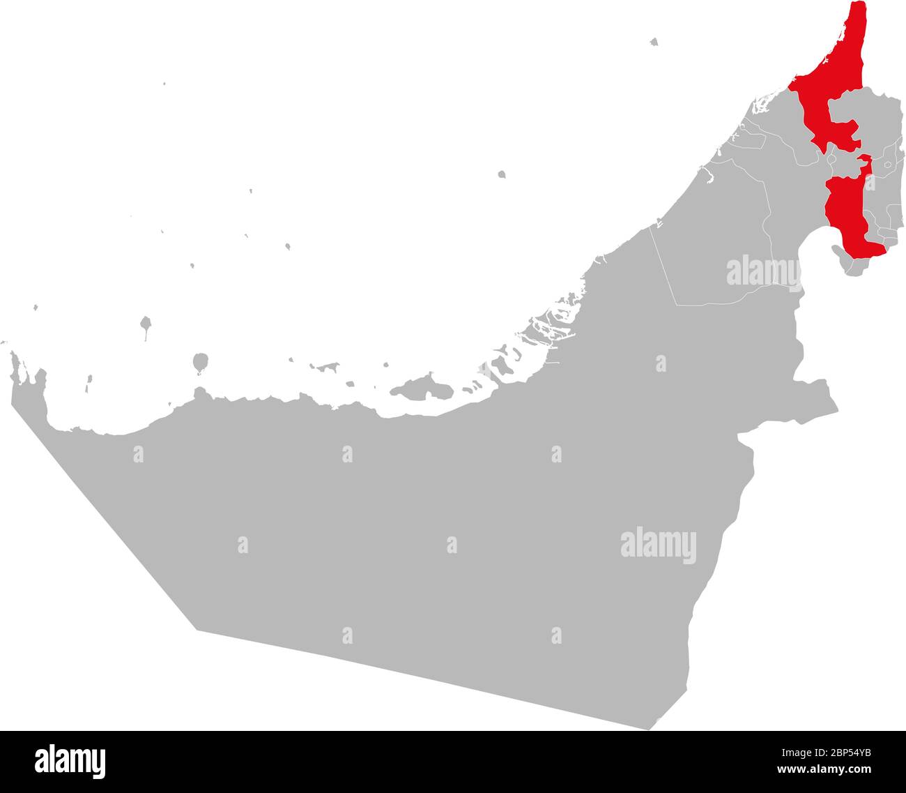 RAS al-Khaimah Staat auf der Karte der Vereinigten Arabischen Emirate hervorgehoben. Geschäftskonzepte und Hintergründe. Stock Vektor