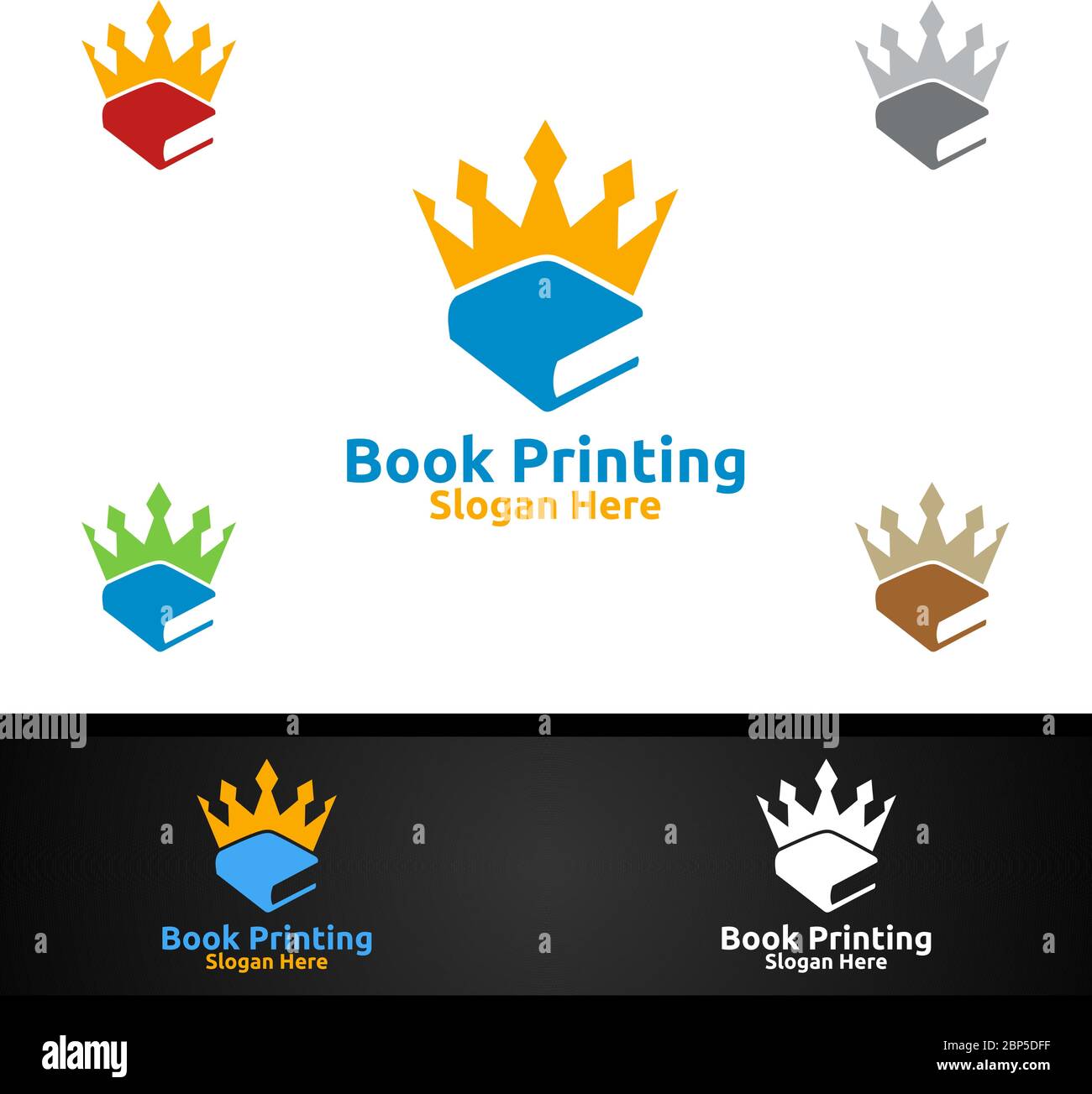 Buchdruck Firma Vector Logo Design für Buchverkauf, Buchhandlung, Medien, Einzelhandel, Werbung, Zeitung oder Papieragentur Konzept Stock Vektor
