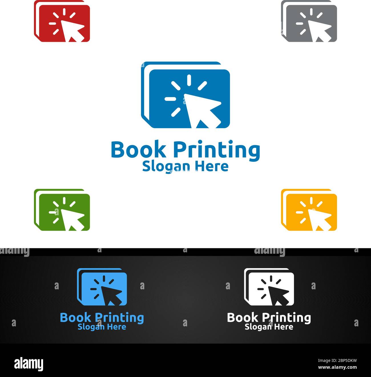 Klicken Sie auf Buchdruck Firma Vector Logo Design für Buch verkaufen, Buchladen, Medien, Einzelhandel, Werbung, Zeitung oder Papieragentur Stock Vektor