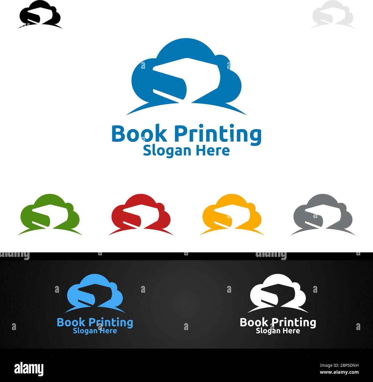 Cloud Book Printing Company Vector Logo Design für Buchverkauf, Buchhandlung, Medien, Einzelhandel, Werbung, Zeitung oder Papieragentur Stock Vektor