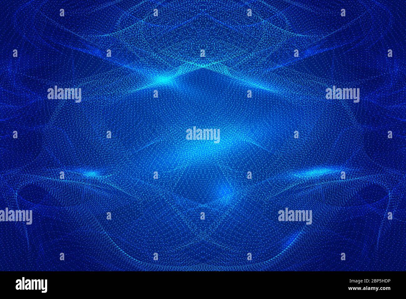 Dynamische Partikel sind wie Rauch und bilden einen abstrakten blauen Hintergrund. Stockfoto