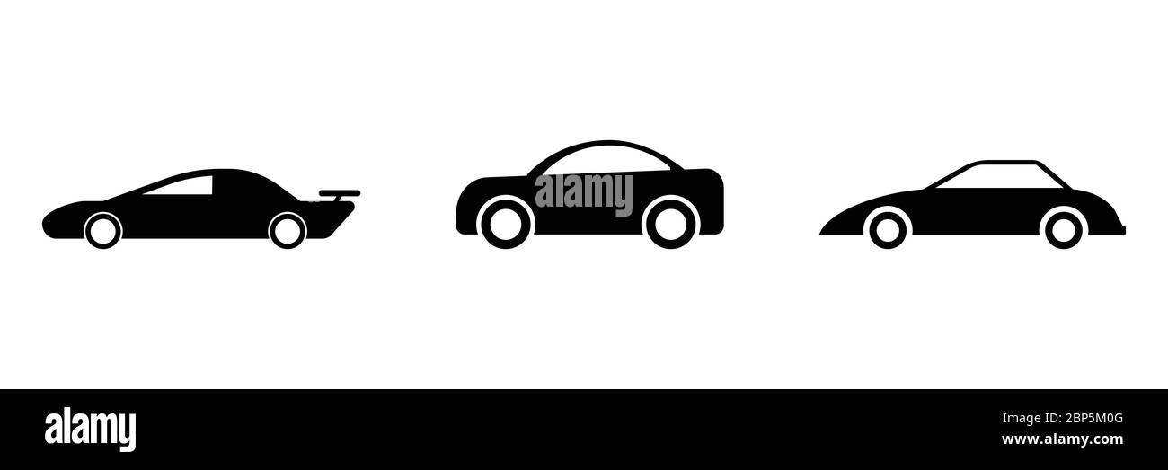 Car Side View Set. Drei schwarz-weiß-Illustration zeigt Autos Seitenansicht. EPS-Vektor Stock Vektor