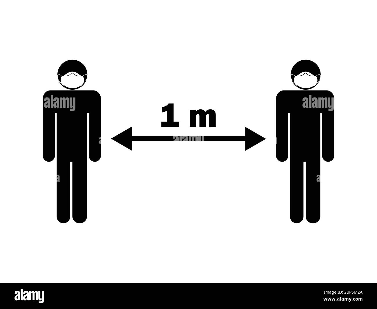 Soziale Distanz einen Meter von anderen entfernt. Schwarz-Weiß-Zeichen Illustration Piktogramm EPS Vektor Stock Vektor