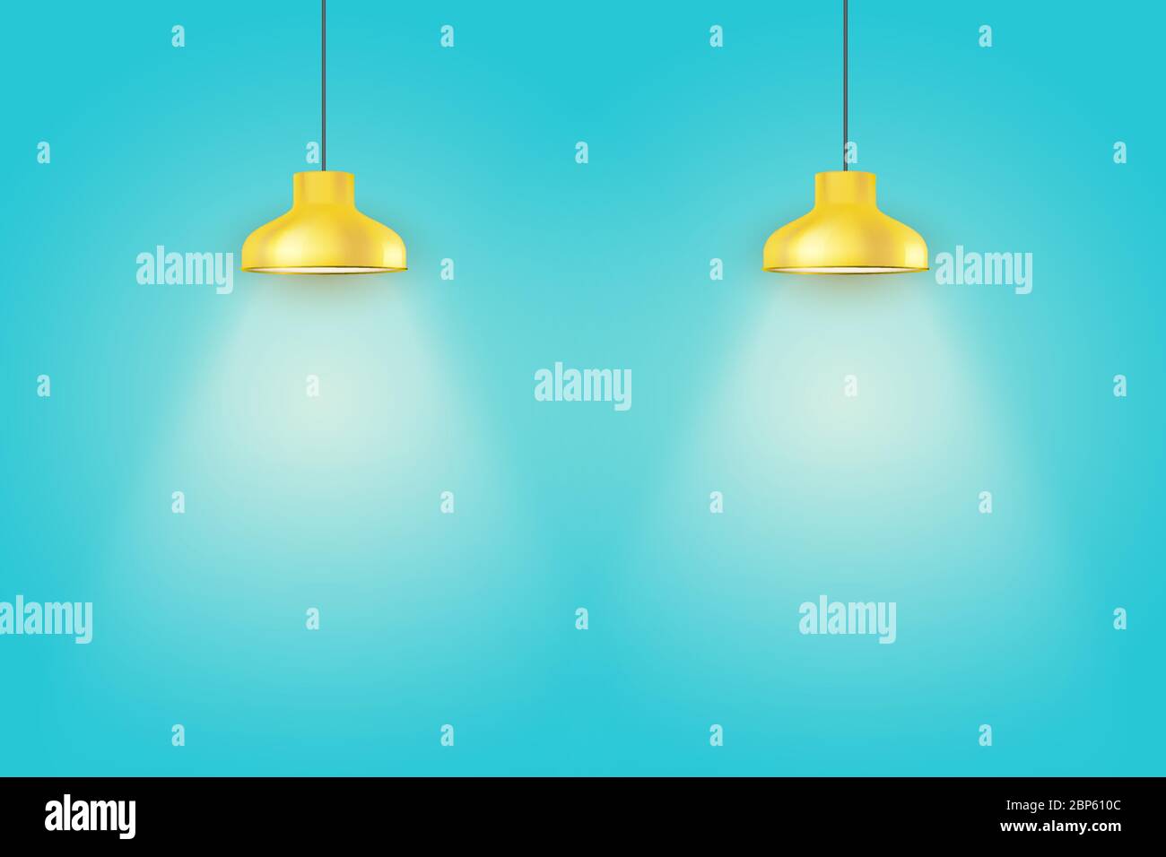 Blaue Wandinnenfläche mit gelben Vintage-Lampen Stock Vektor