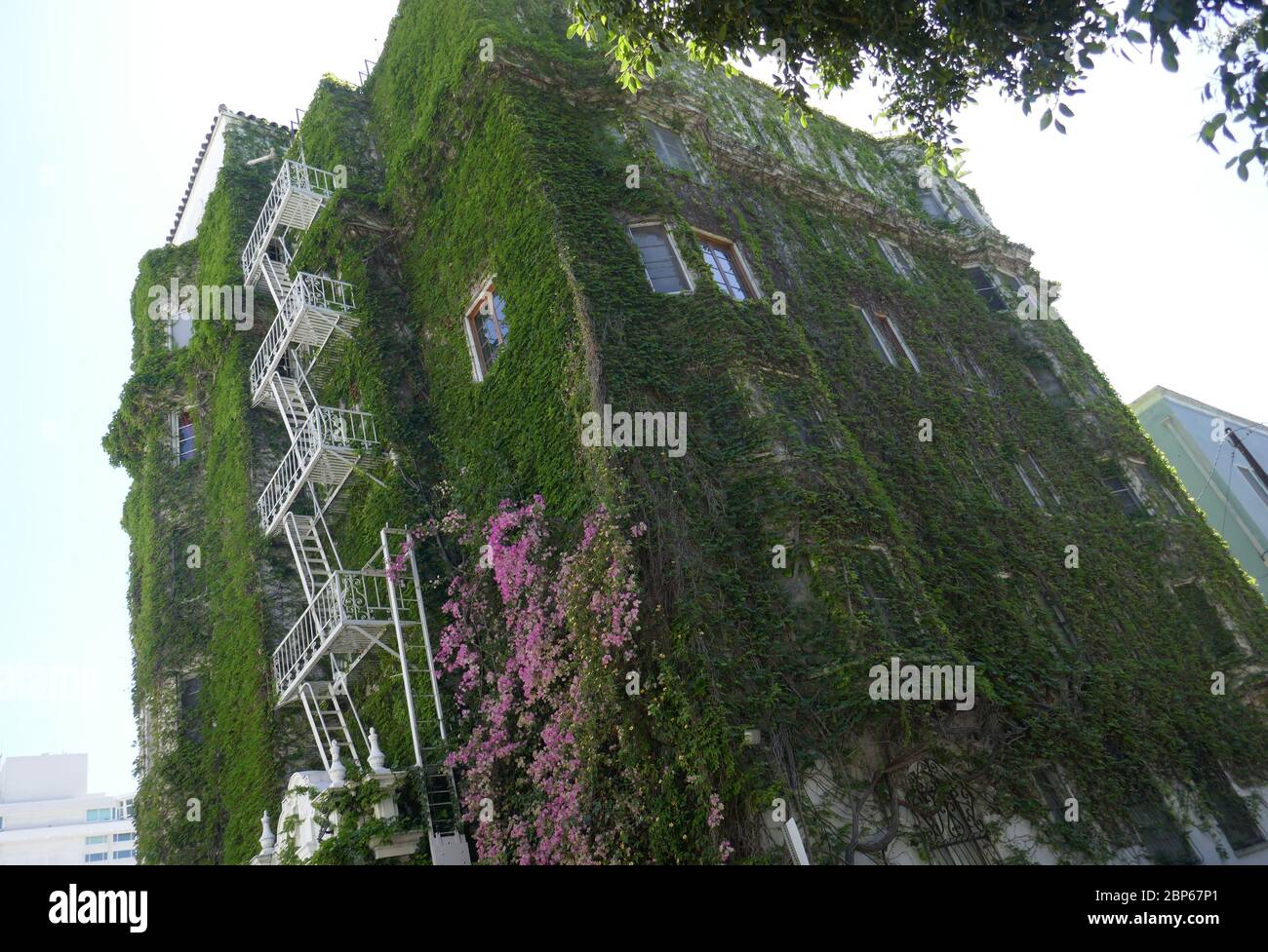Los Angeles, Kalifornien, USA 17. Mai 2020 EIN allgemeiner Blick auf die Atmosphäre der Villa Bonita, die Cecil B. DeMille für Besetzung und Crew in seinen Filmen gebaut hat, und ehemalige Residenz von Errol Flynn und Francis Ford Copolla in der Hillcrest Road 1817 am 17. Mai 2020 in Los Angeles, Kalifornien, USA. Foto von Barry King/Alamy Stock Photo Stockfoto