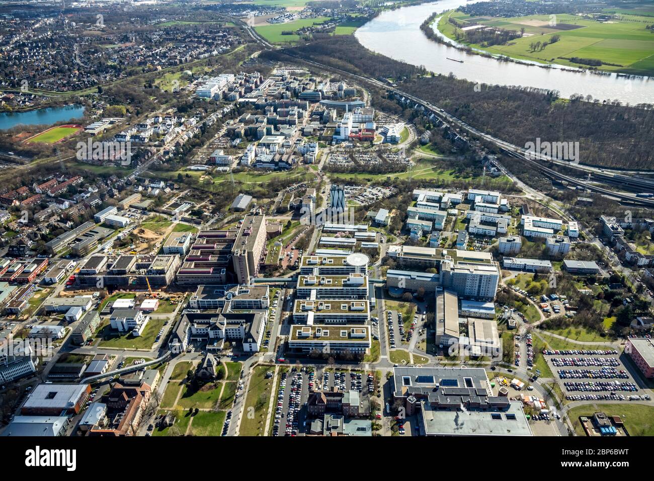 Luftaufnahme, Baustelle UKD - Universitätsklinikum Düsseldorf, Medizinisches Modernisierungsprogramm (Med Mop), Düsseldorf, Rheinland, Nordrhein-Westfalen, Deutschland Stockfoto