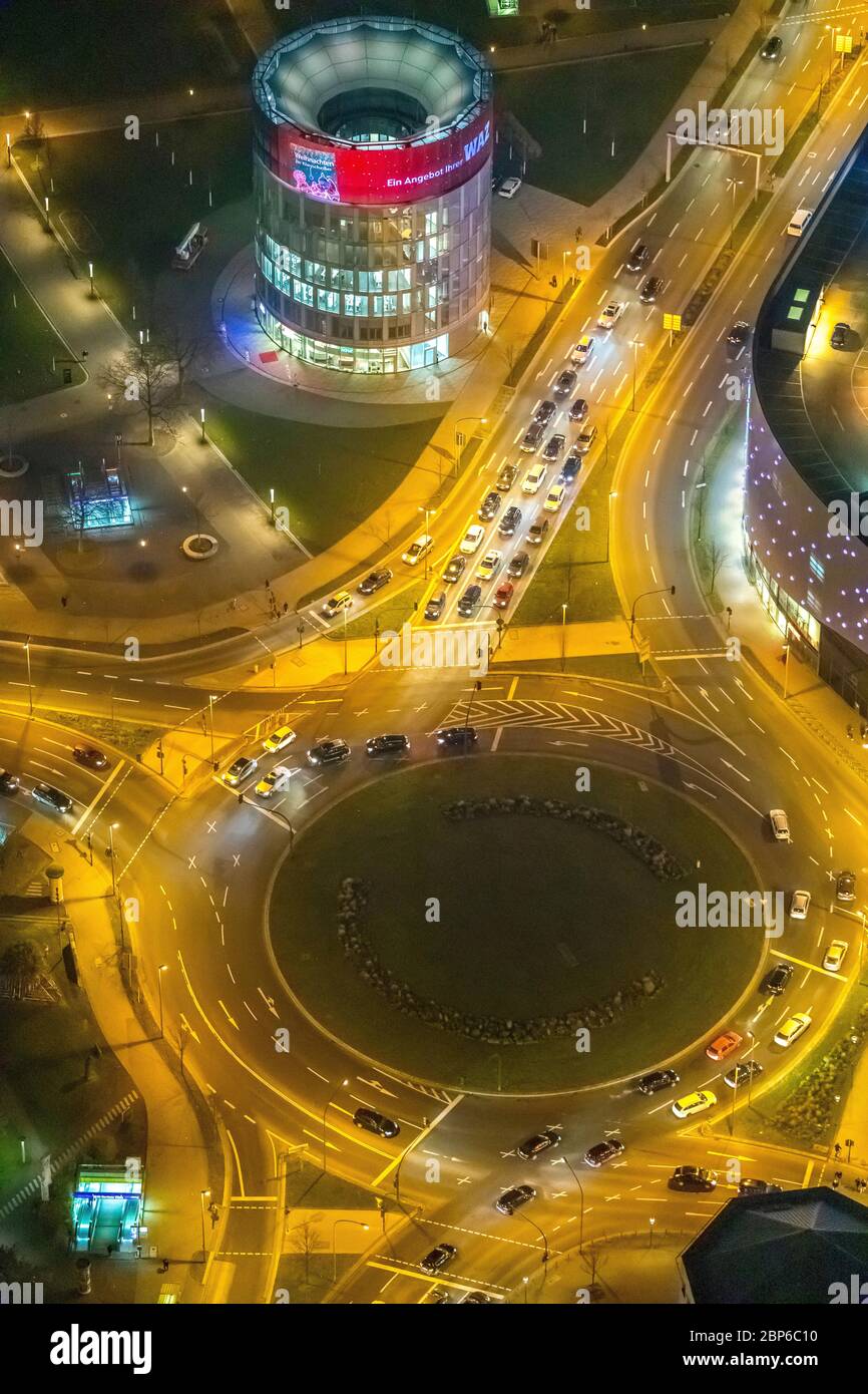 Luftaufnahme, Medienturm der Hörfunkzentrale, Berliner Platz, Westviertel, Essen, Ruhrgebiet, Nordrhein-Westfalen, Deutschland Stockfoto