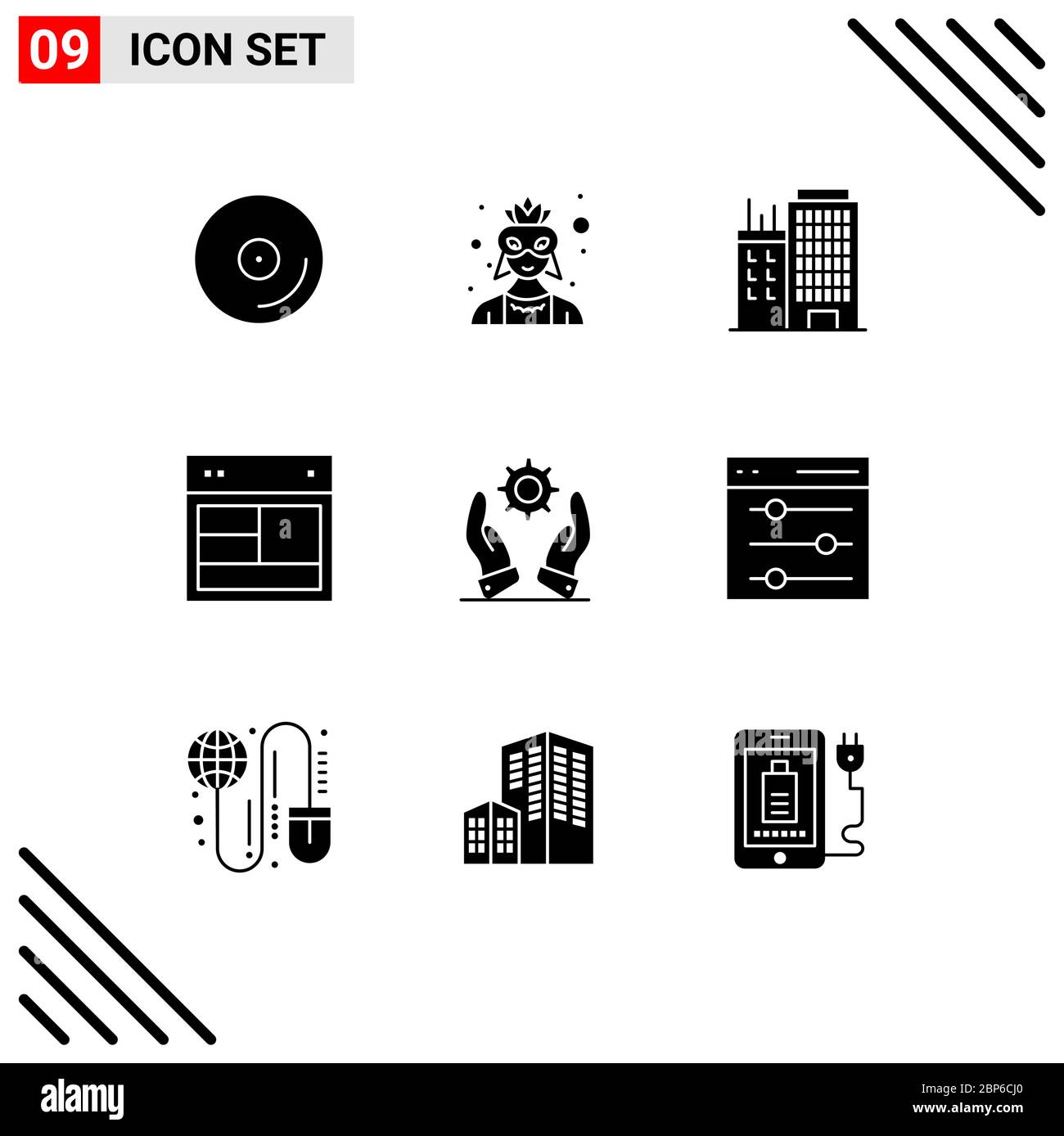 Universal Icon Symbole Gruppe von 9 Moderne feste Glyphen von Unternehmen, Web, Gebäude, Website, Design editierbare Vektor Design-Elemente Stock Vektor