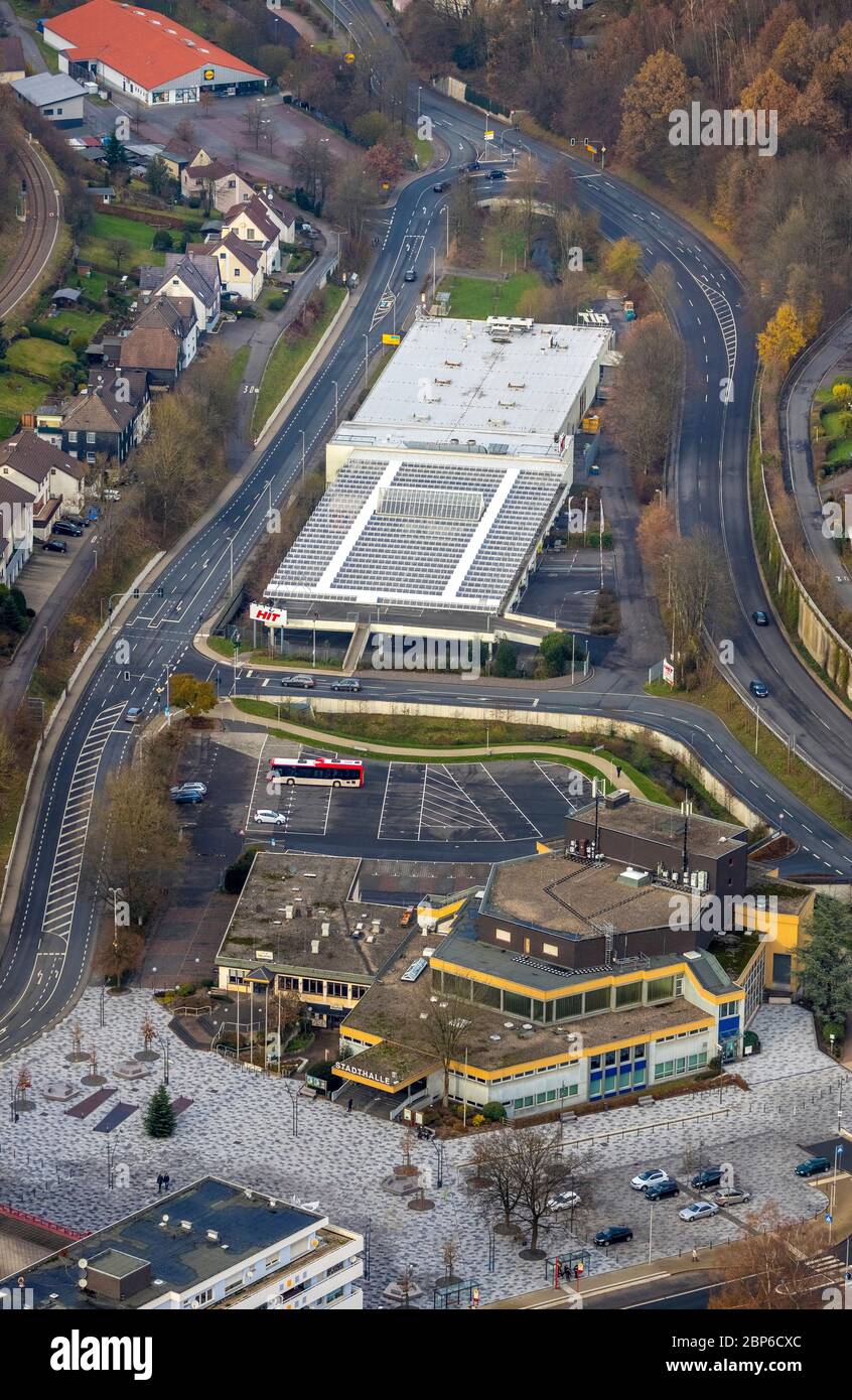 Luftaufnahme, Rathaus Meinerzhagen, Meinerzhagen, Sauerland, Märkischer Kreis, Nordrhein-Westfalen, Deutschland Stockfoto