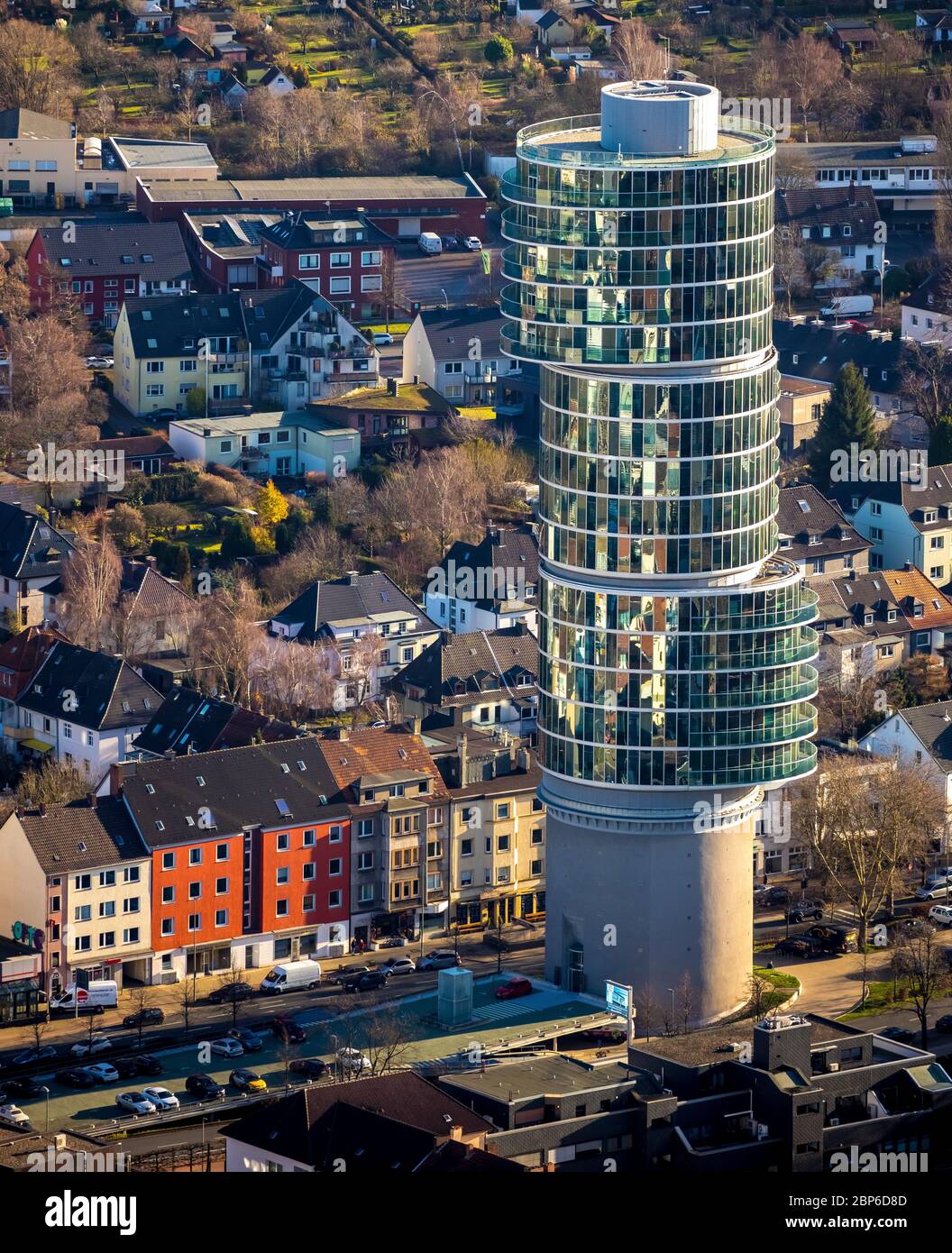 Luftaufnahme, Exzenterhaus ist ein Büro-Hochhaus an der Universitätsstraße in Bochum, Bochum, Ruhrgebiet, Nordrhein-Westfalen, Deutschland Stockfoto