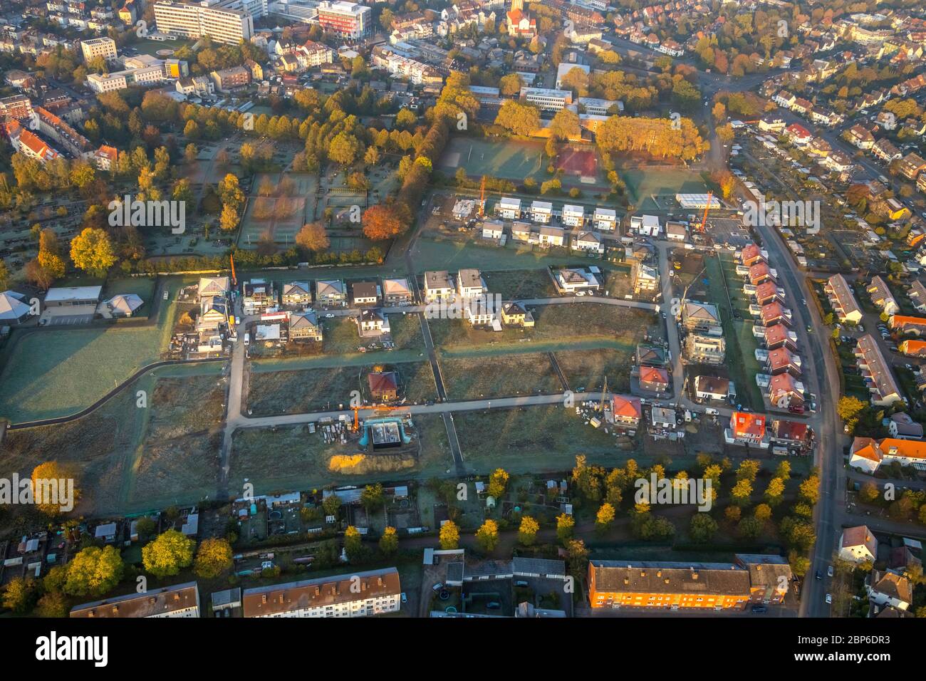 Luftaufnahme, Neubau am Beisenkamp, Sophie-Buschkötter-Straße, Clementine-Röper-Straße, Johanna-Schwering-Straße, Hamm, Ruhrgebiet, Nordrhein-Westfalen, Deutschland Stockfoto