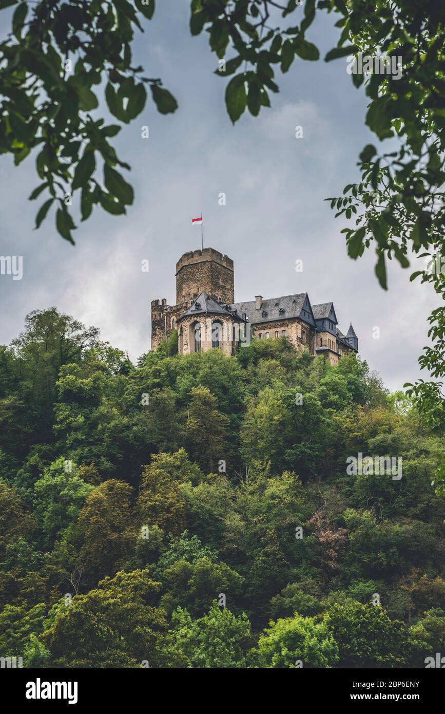 Blick auf Schloss Lahneck Stockfoto