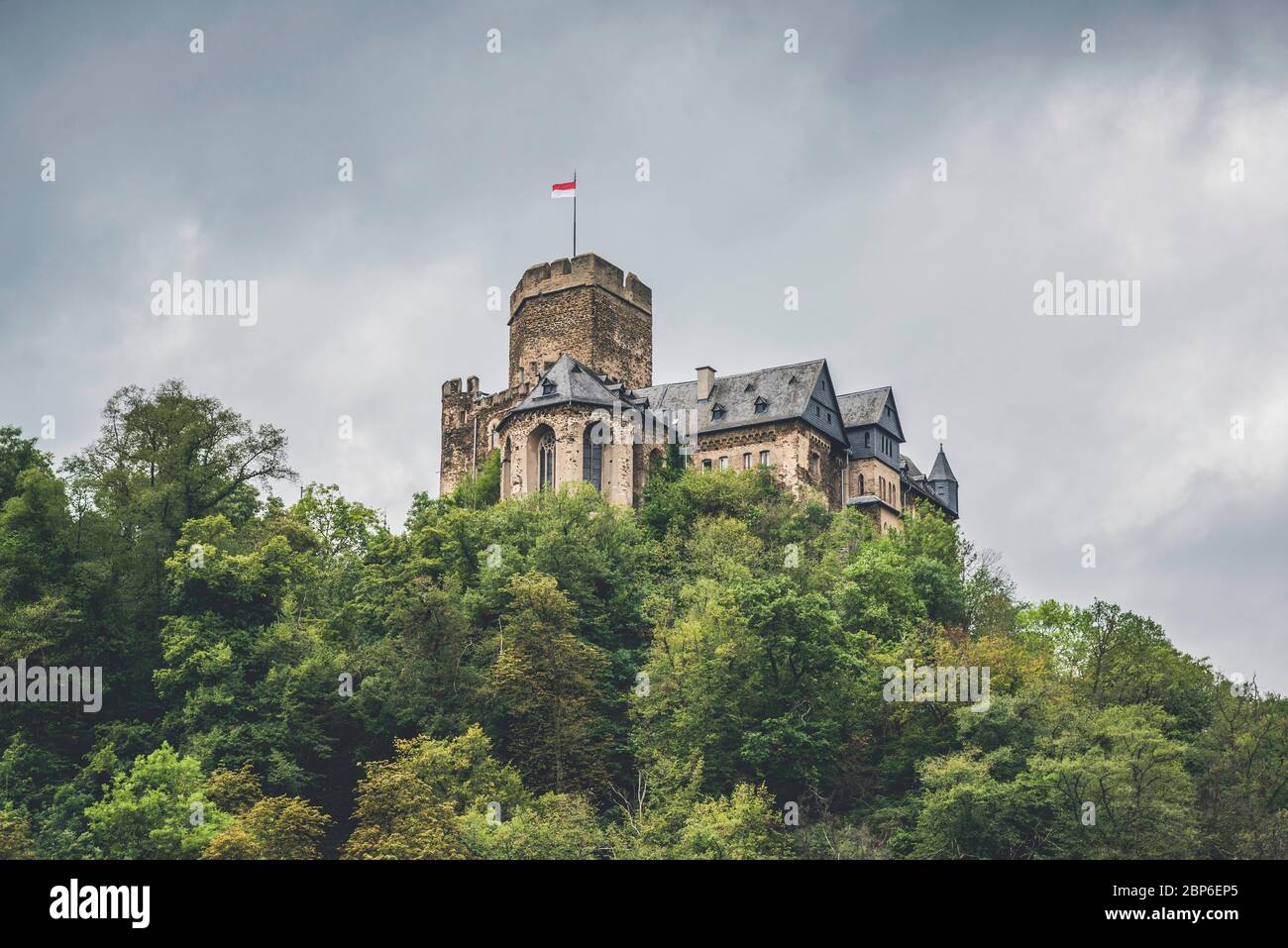 Blick auf Schloss Lahneck Stockfoto