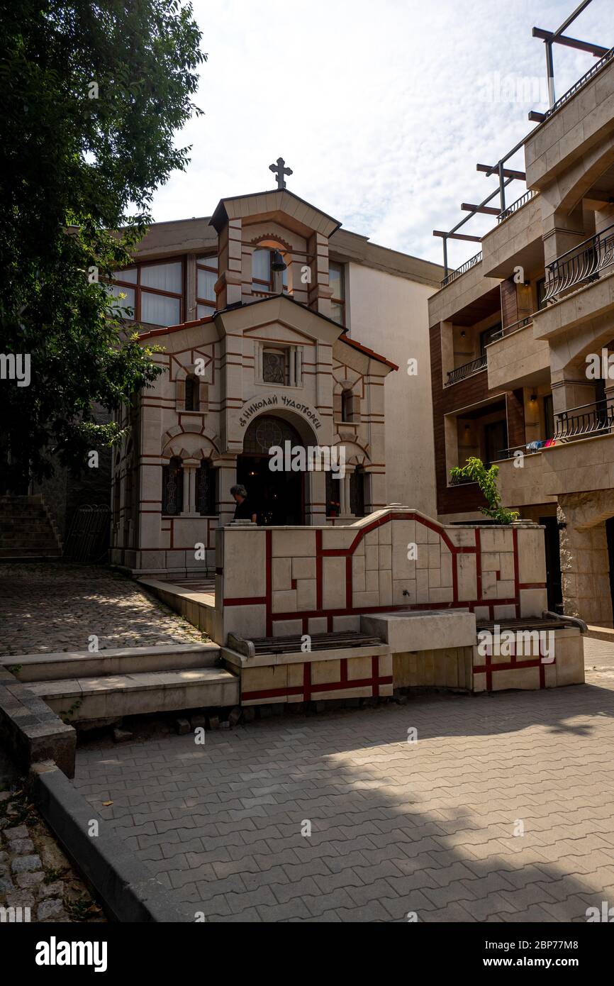 SOZOPOL, BULGARIEN - 28. JUNI 2019: Kapelle des Heiligen Nikolaus des Wundertäters der alten Küstenstadt an der südlichen Schwarzmeerküste. Stockfoto