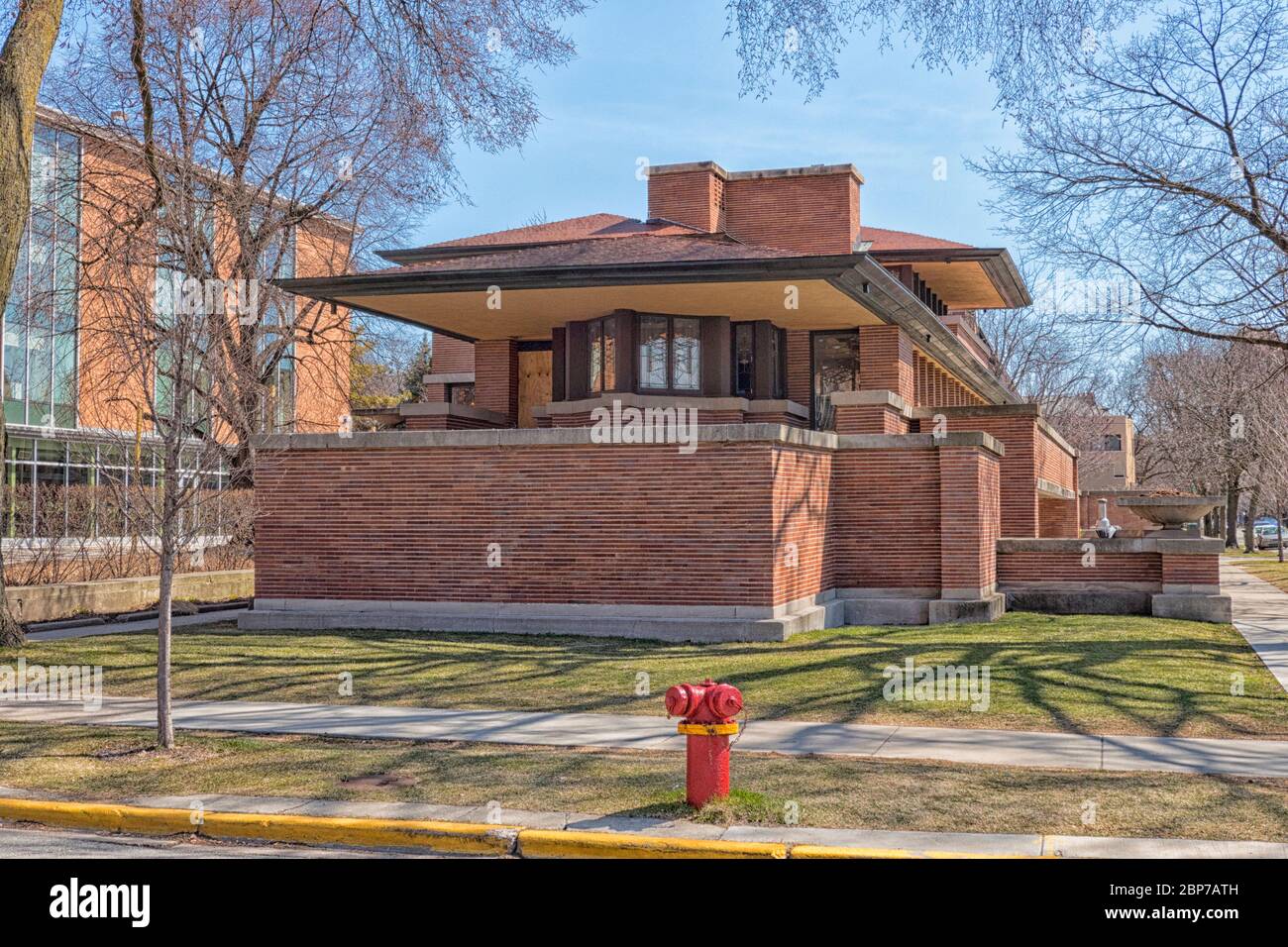 Frederick C. Robie House, entworfen vom amerikanischen Architekten Frank Lloyd Wright und erbaut 1910 das Robie House ist ein Meisterwerk der Prairie School Stockfoto